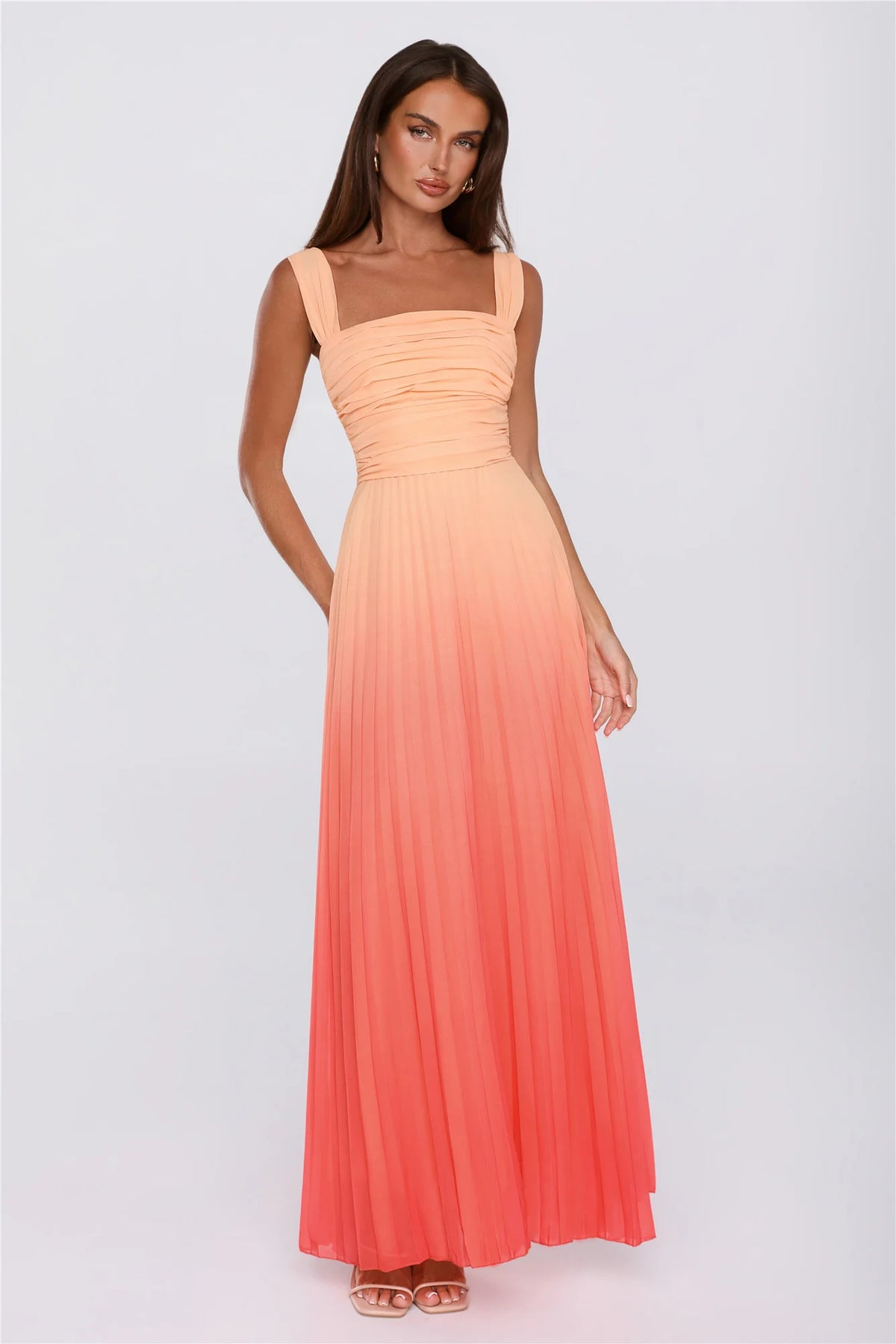 Saved Aesthetic Pleated Maxi Dress Orange