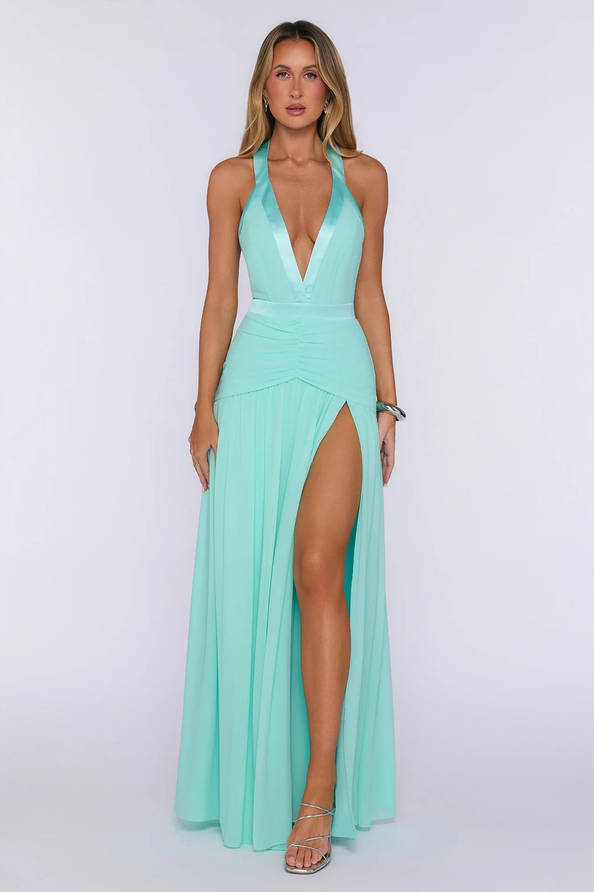 Radiance Meets Style Halter Maxi Dress Mint