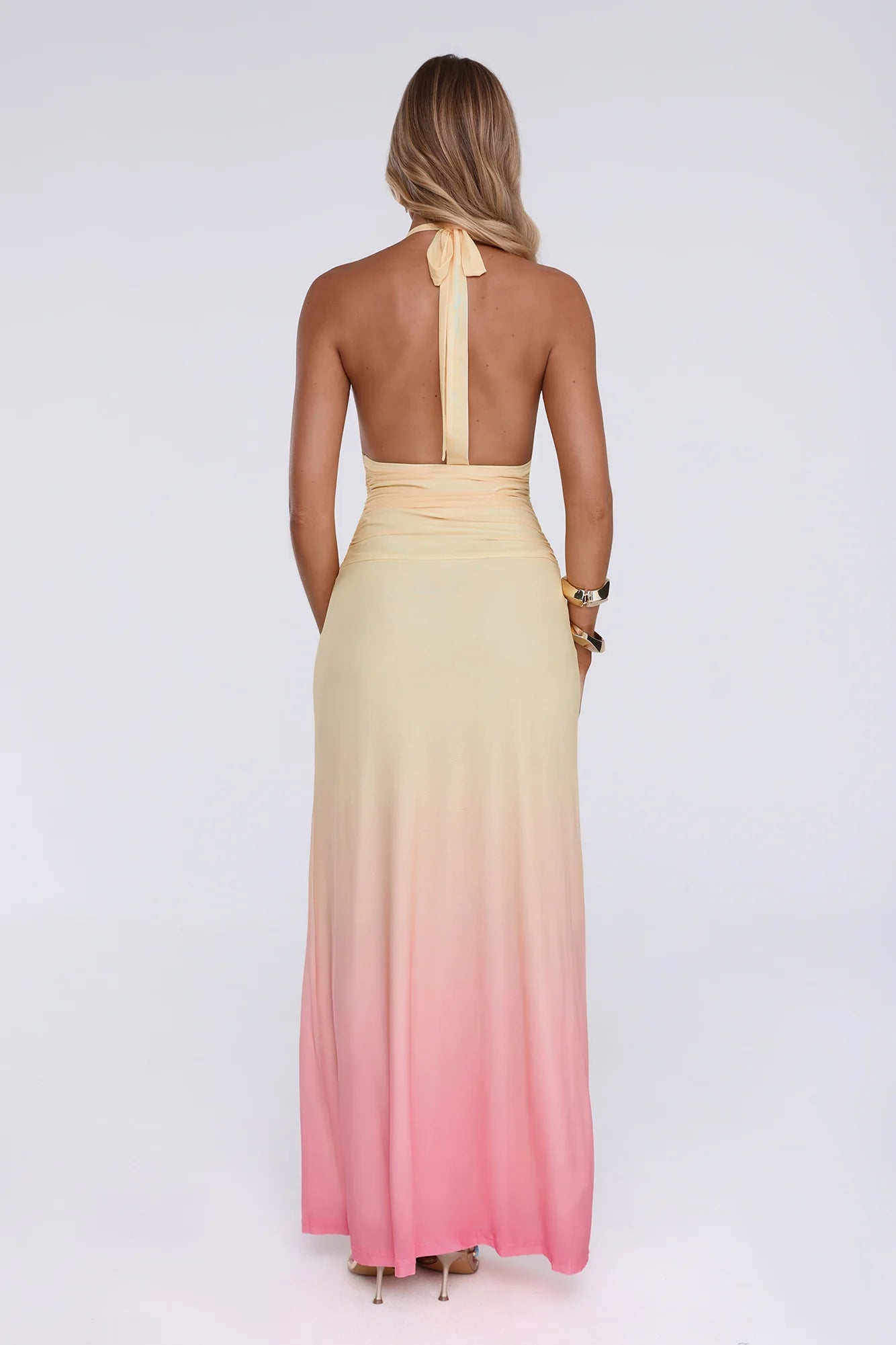Glow Aesthetic Halter Mesh Maxi Dress Yellow