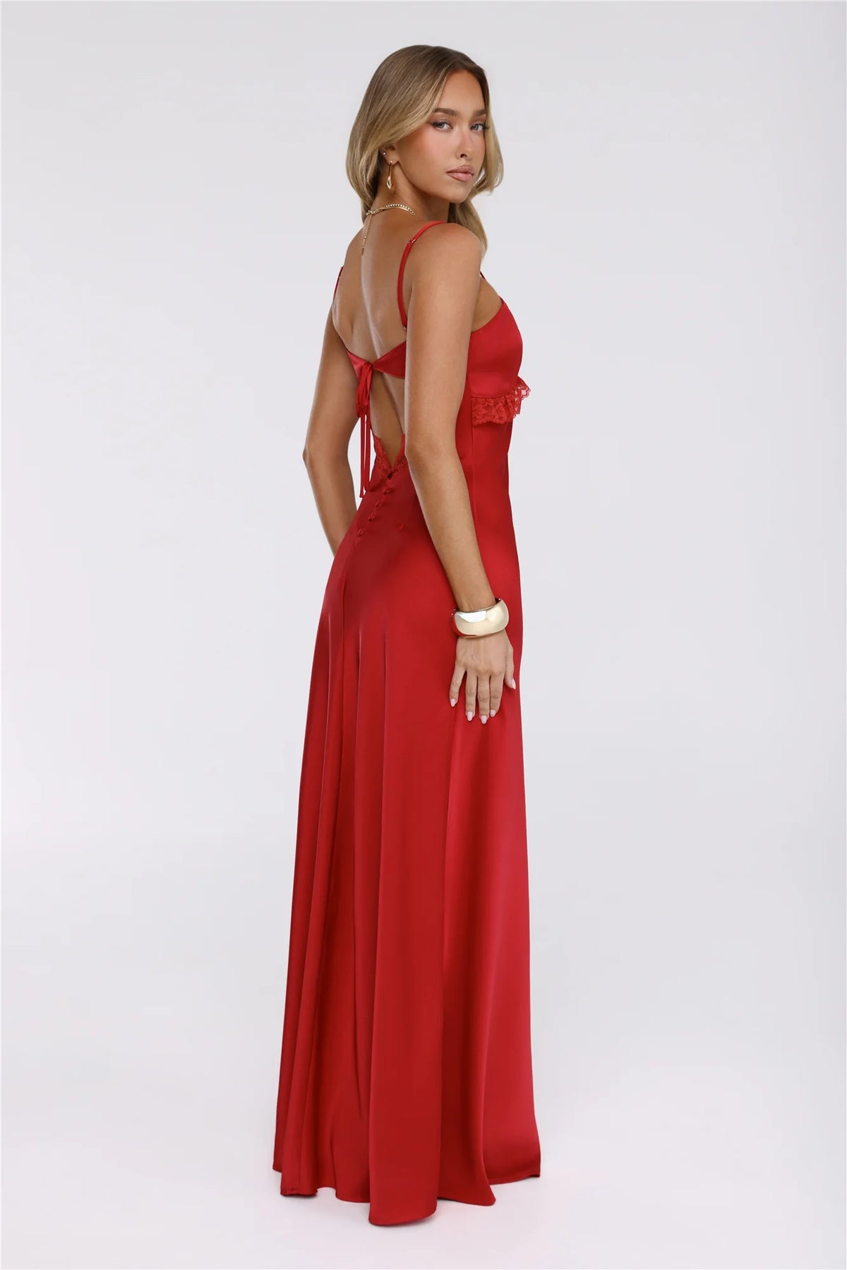 Twilight Luxe Hour Satin Maxi Dress Red