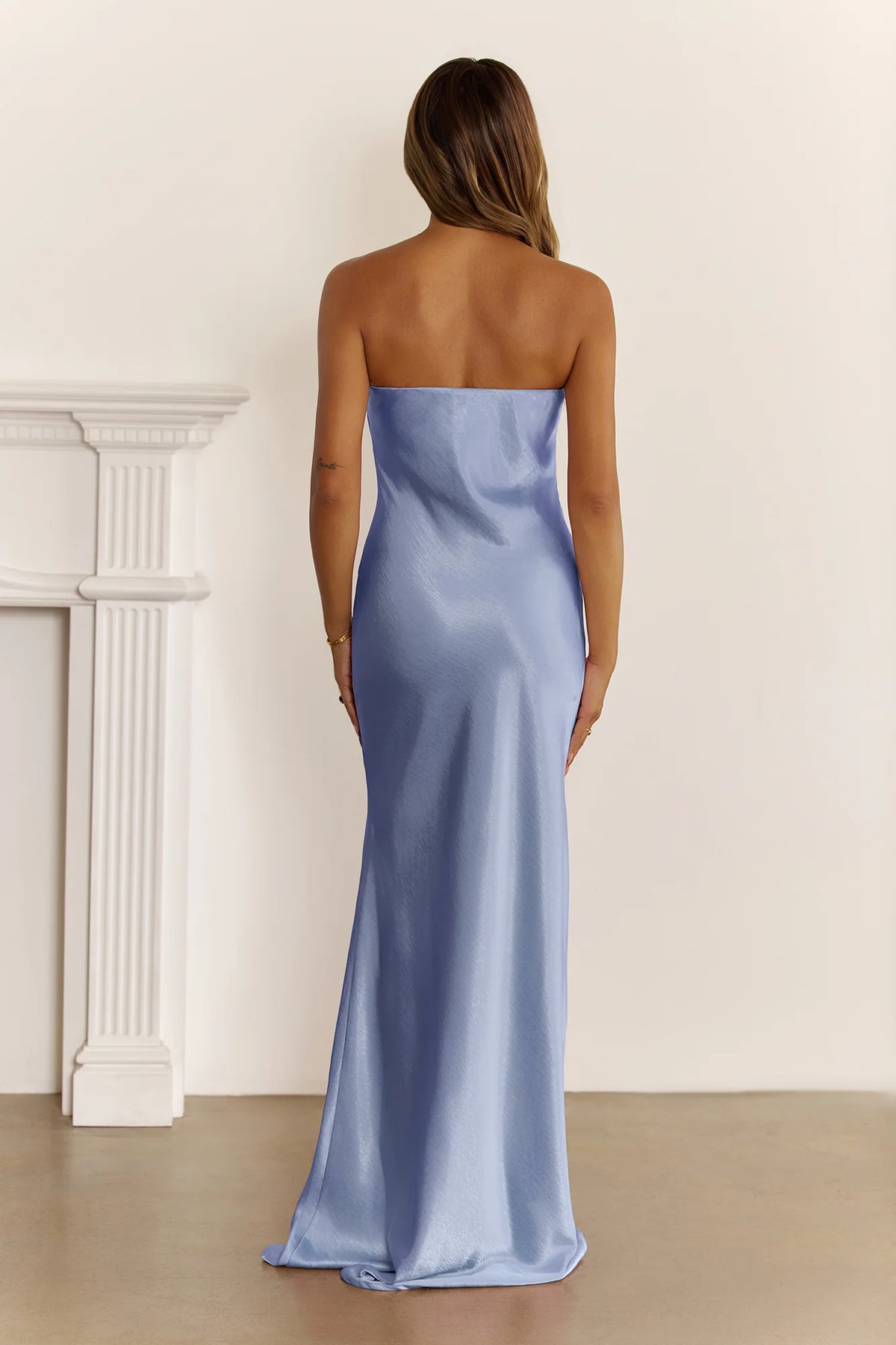 Stardom Moment Satin Strapless Maxi Dress Blue
