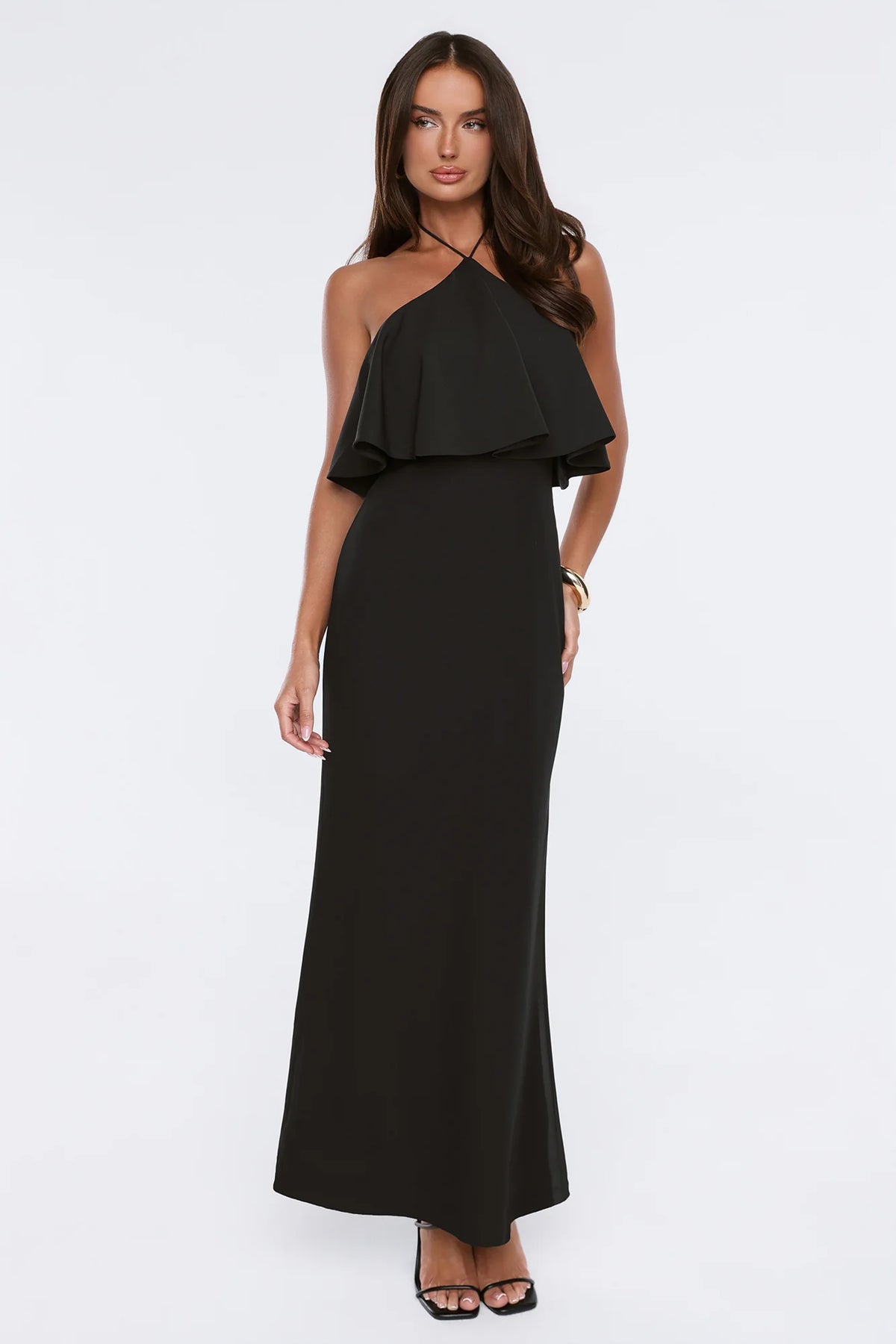 Silken Radiance Halter Maxi Dress Black