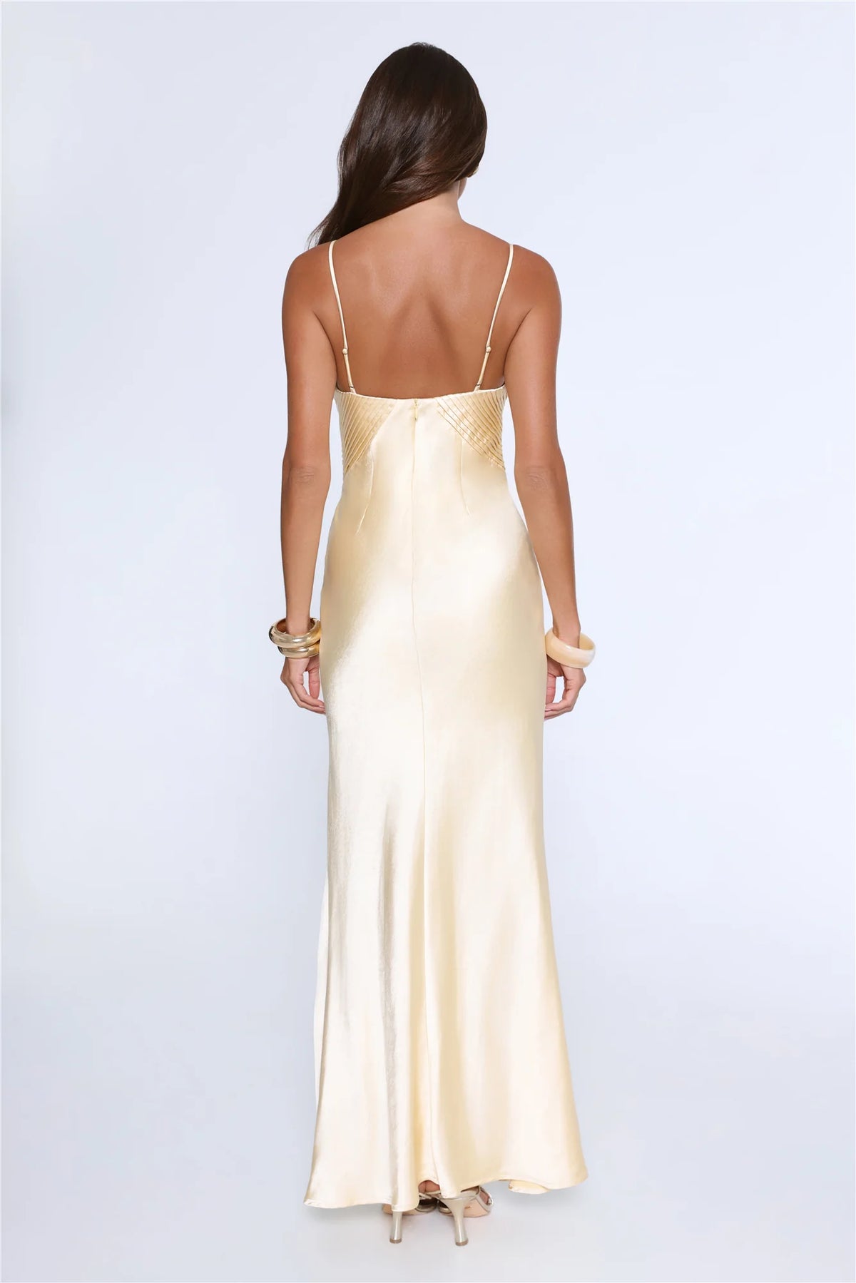 Silken Evenings Satin Maxi Dress Yellow