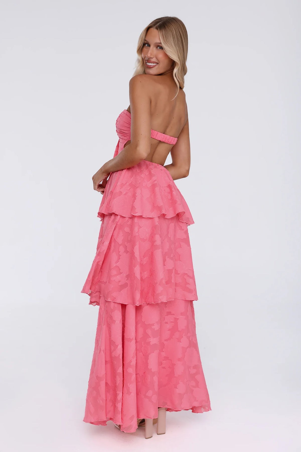 Frost Flare Strapless Maxi Dress Coral