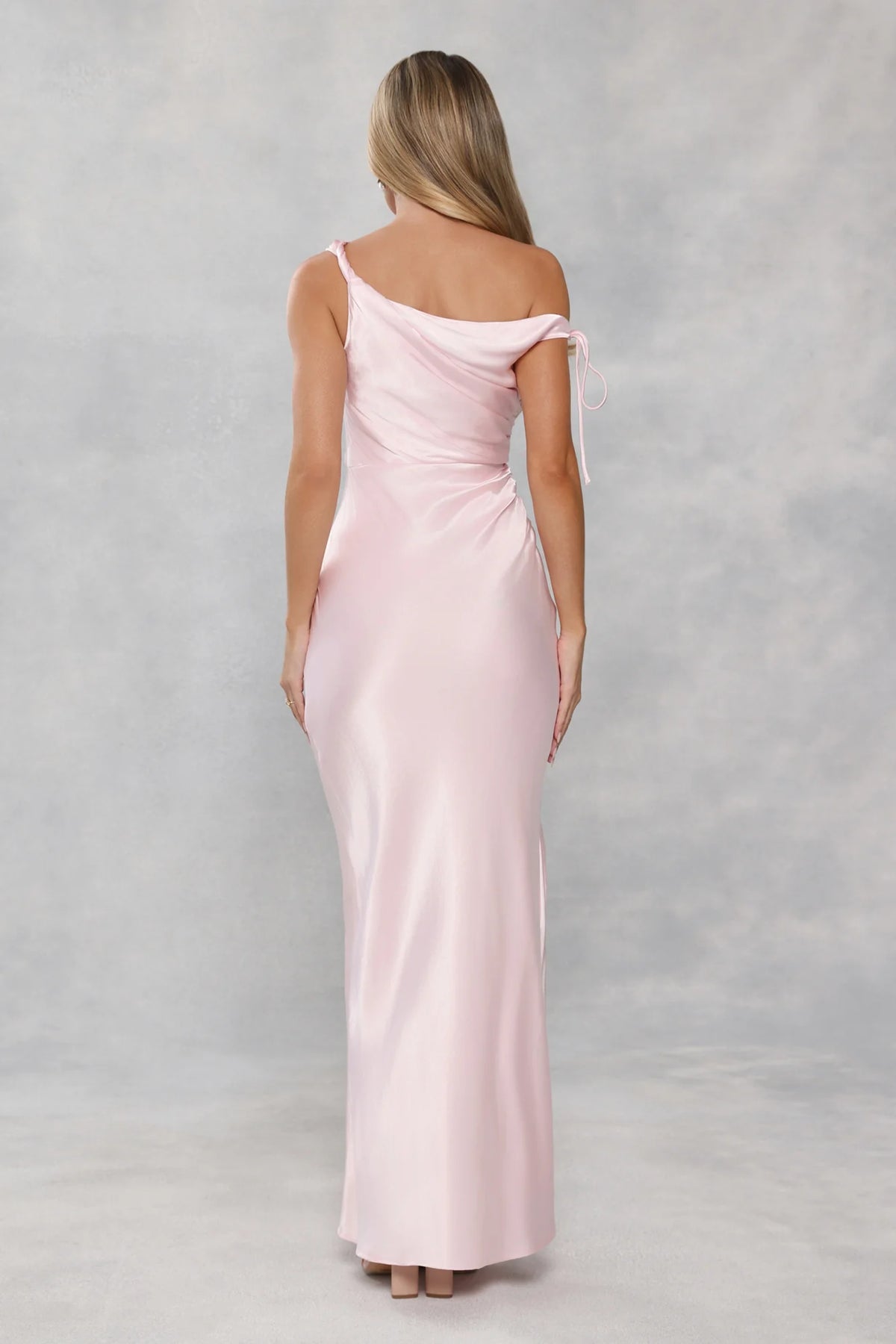 The Clover Off Shoulder Satin Maxi Dress Light Pink