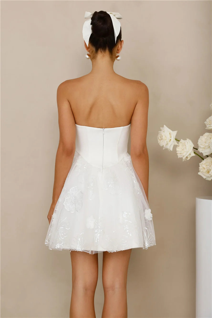 Crowned Aesthetic Strapless Mini Dress White