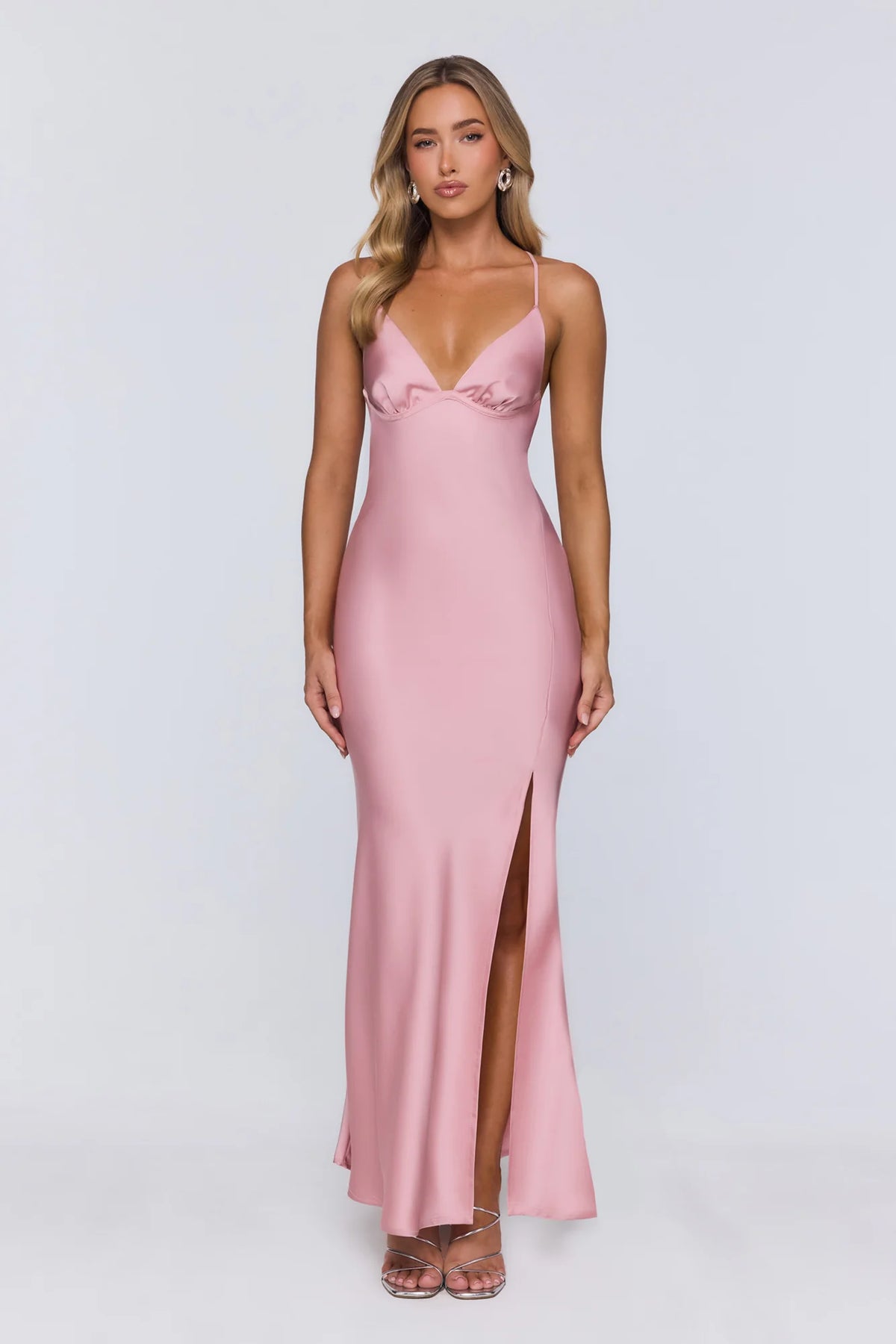 Stay Polished Satin Maxi Dress Pink