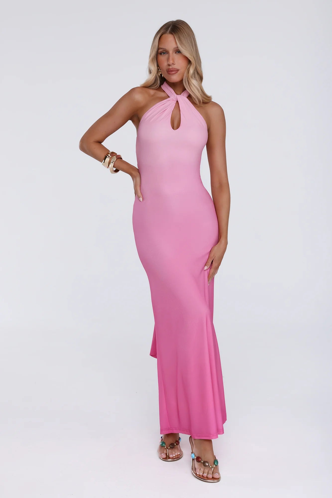 Chic Fix Halter Maxi Dress Pink