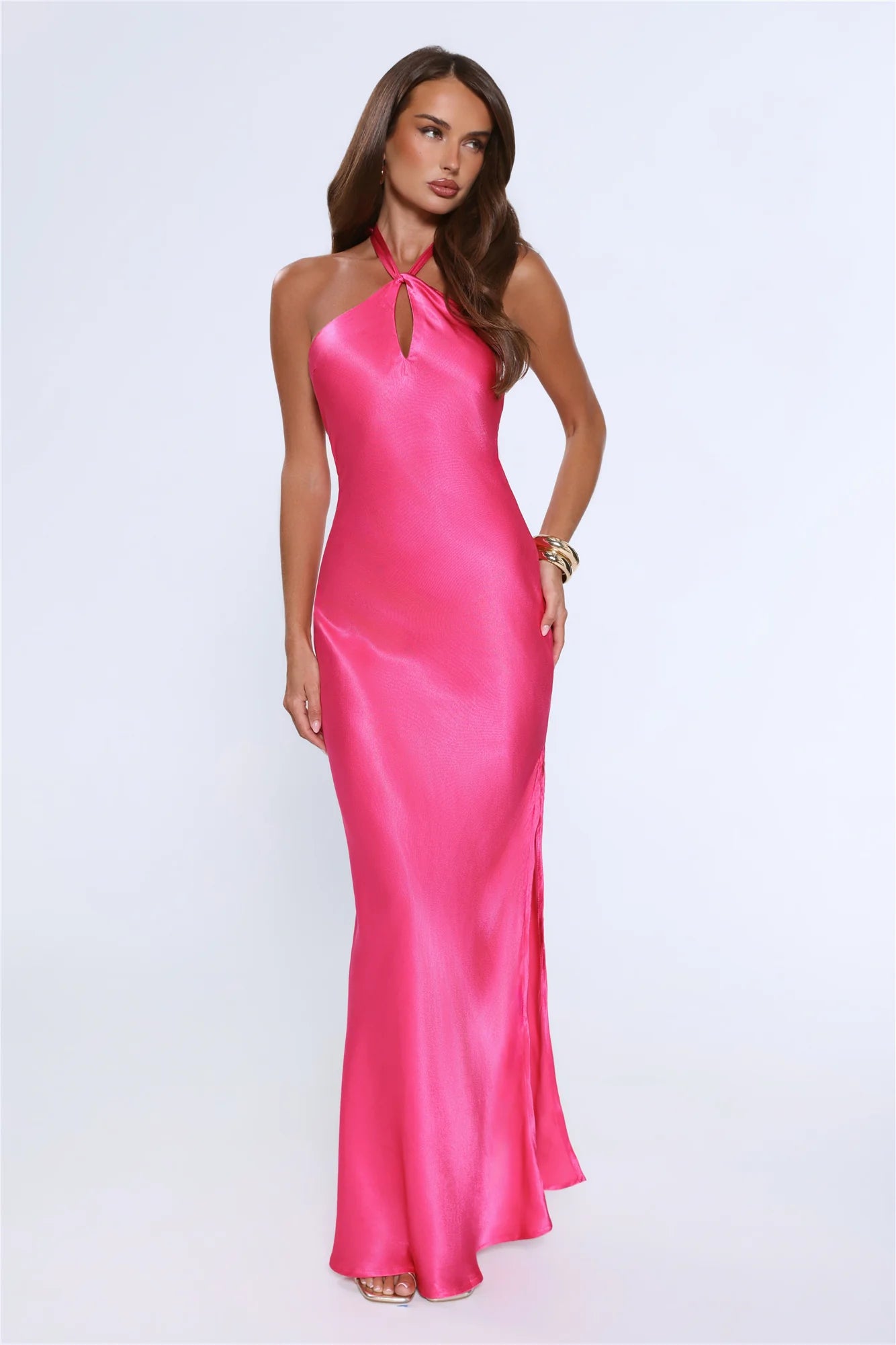 Rule Her World Halter Satin Maxi Dress Magenta