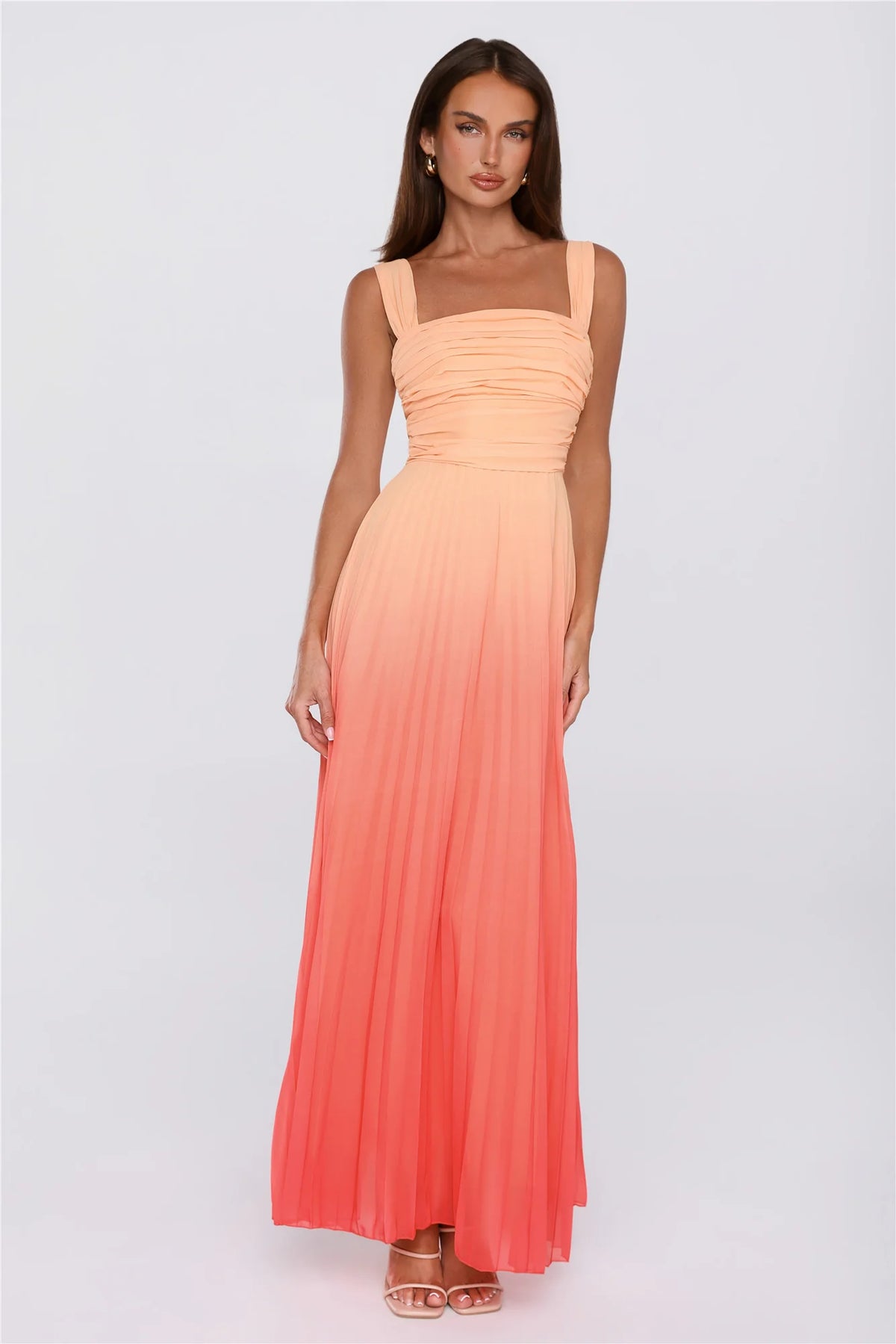Saved Aesthetic Pleated Maxi Dress Orange