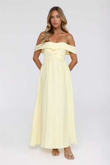 Sand Twirl Off Shoulder Maxi Dress Yellow