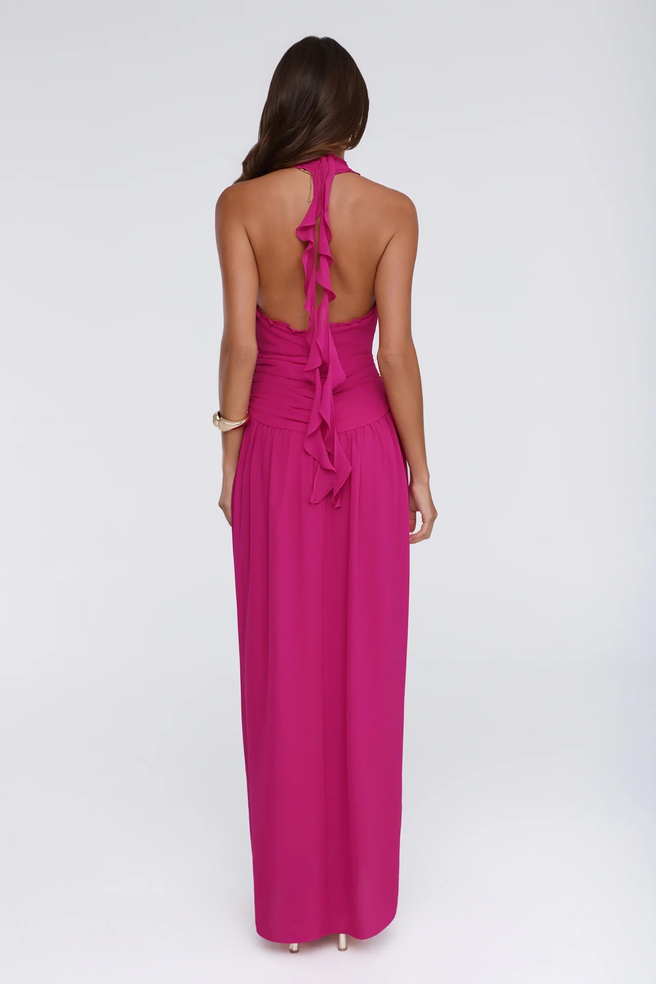 Sea Glass Nights Halter Maxi Dress Fuchsia