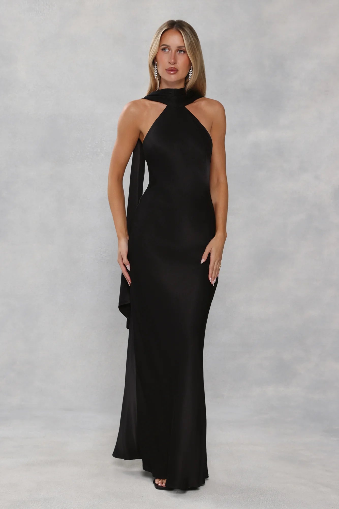The Vivia Halter Satin Maxi Dress Black