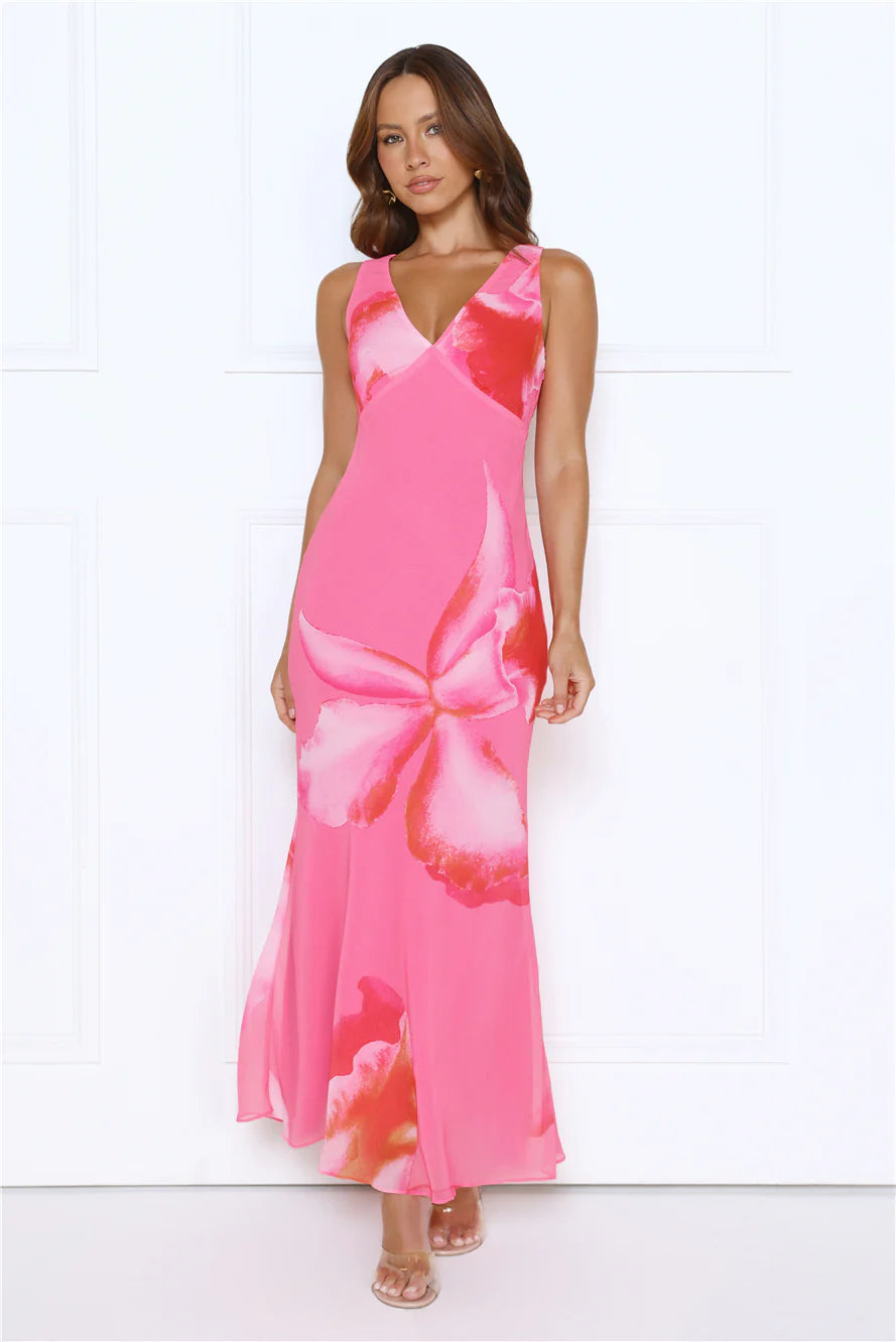 Crystal Gardenia Maxi Dress Pink