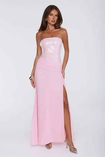 Shine Into Midnight Strapless Sequin Maxi Dress Pink
