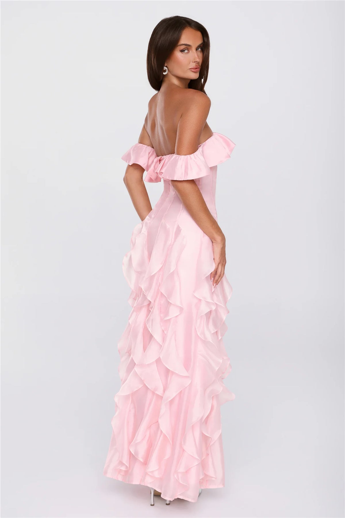 Rooftop Wink Off Shoulder Maxi Dress Pink