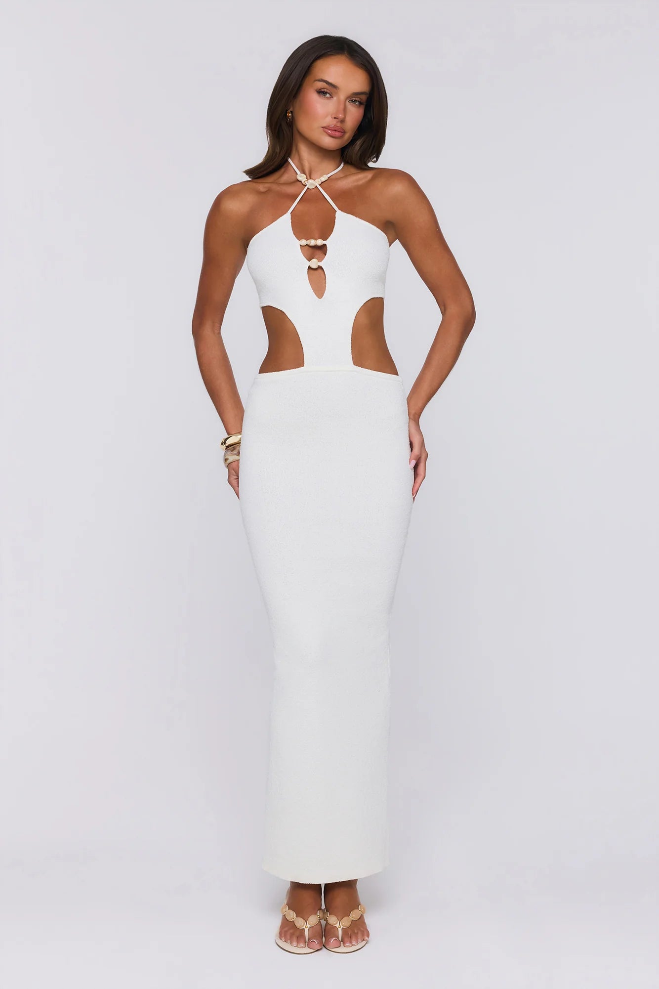 Beachside In Cabo Knit Halter Maxi Dress White
