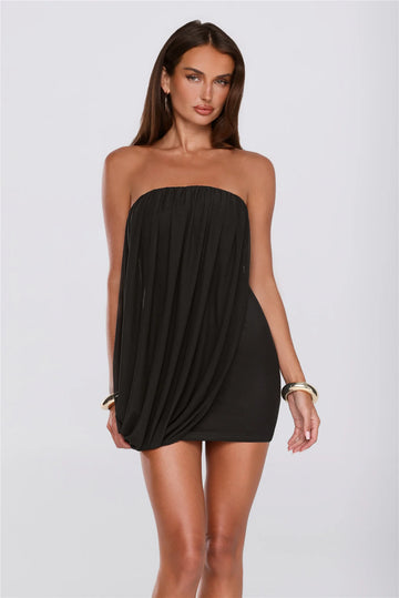 Level Up Season Mesh Strapless Mini Dress Black