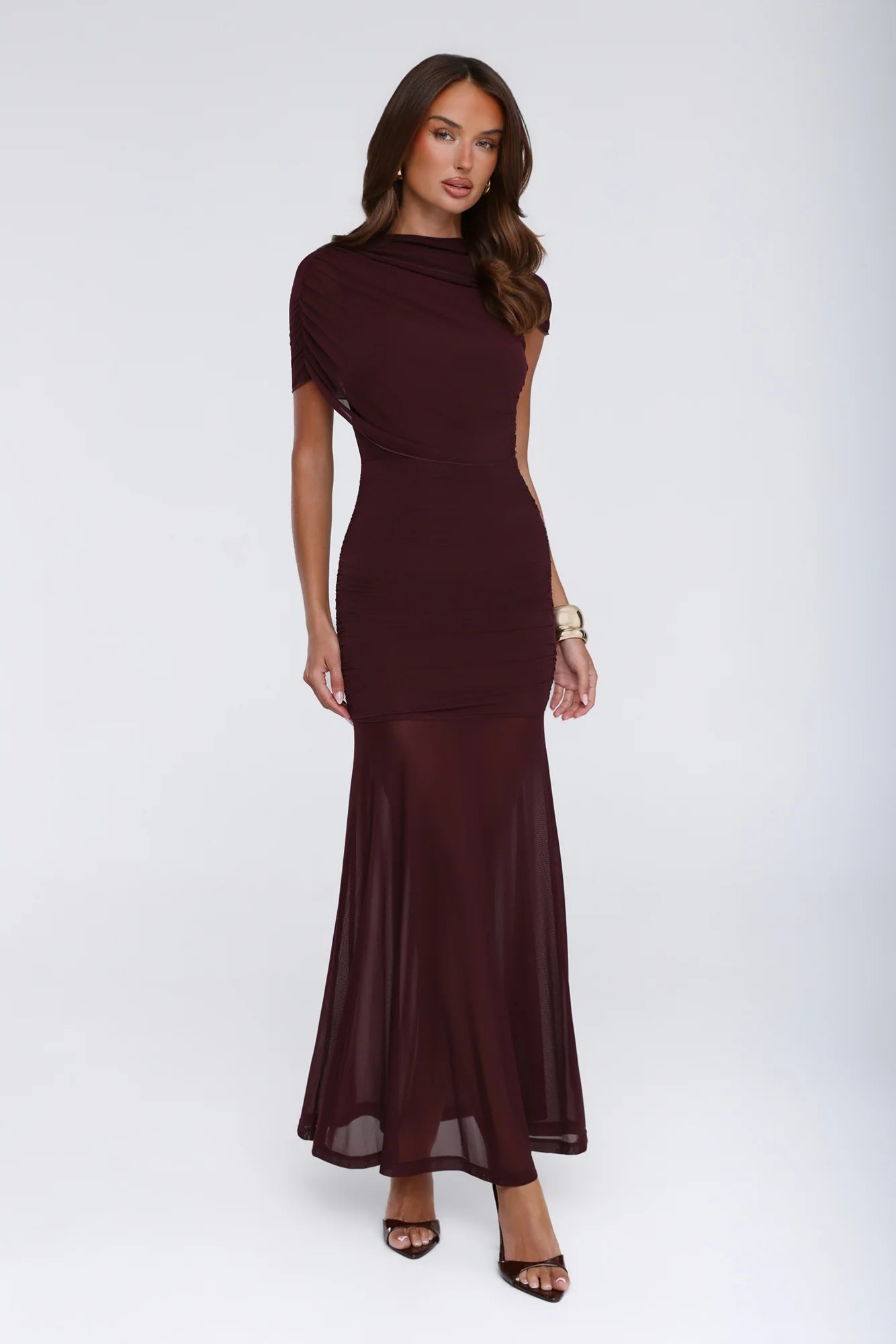 Effortless Theory Mesh Maxi Dress Burgundy