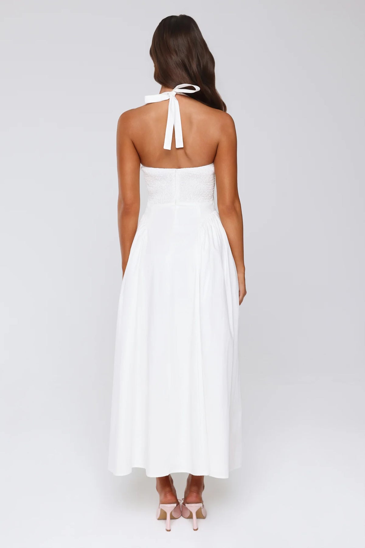 Vintage Fleur Halter Maxi Dress White