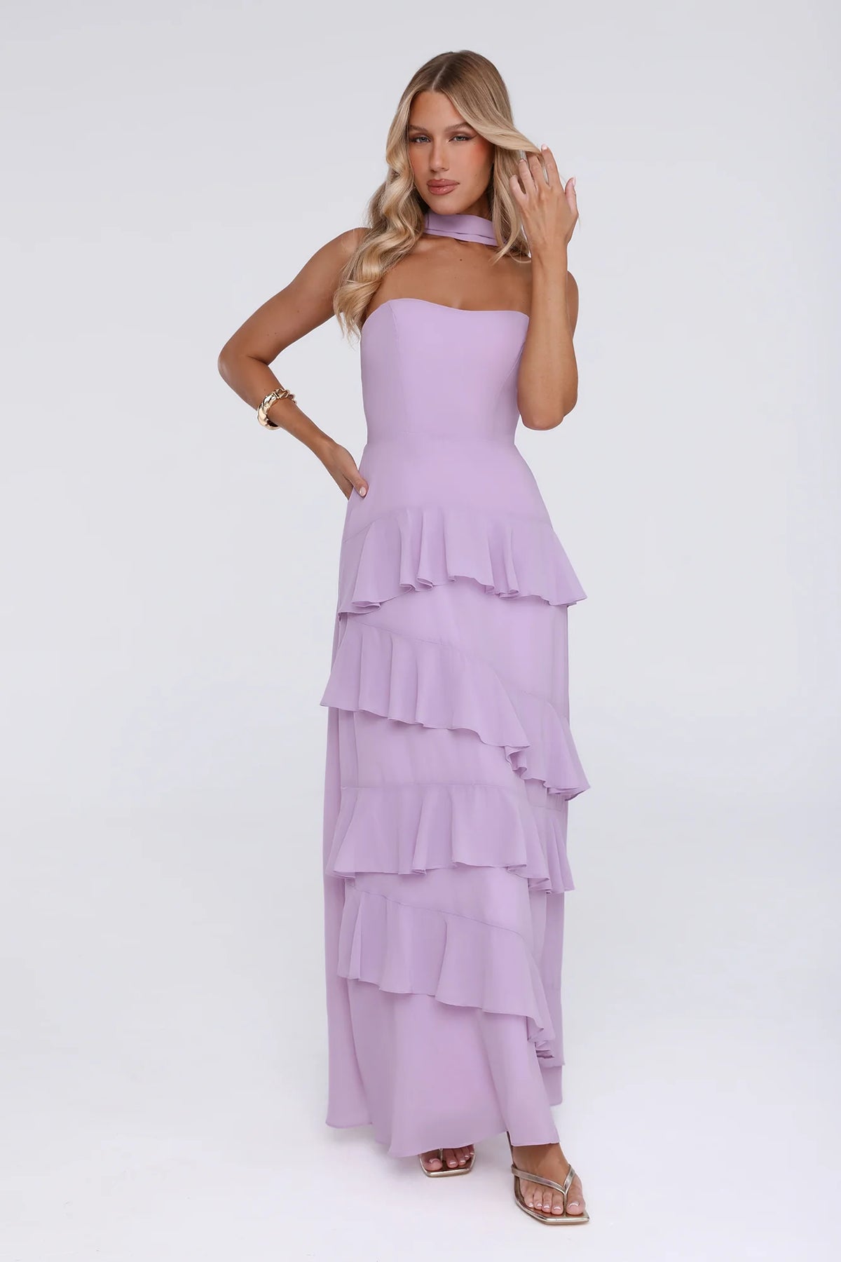 Sunset Reverie Strapless Maxi Dress Lilac