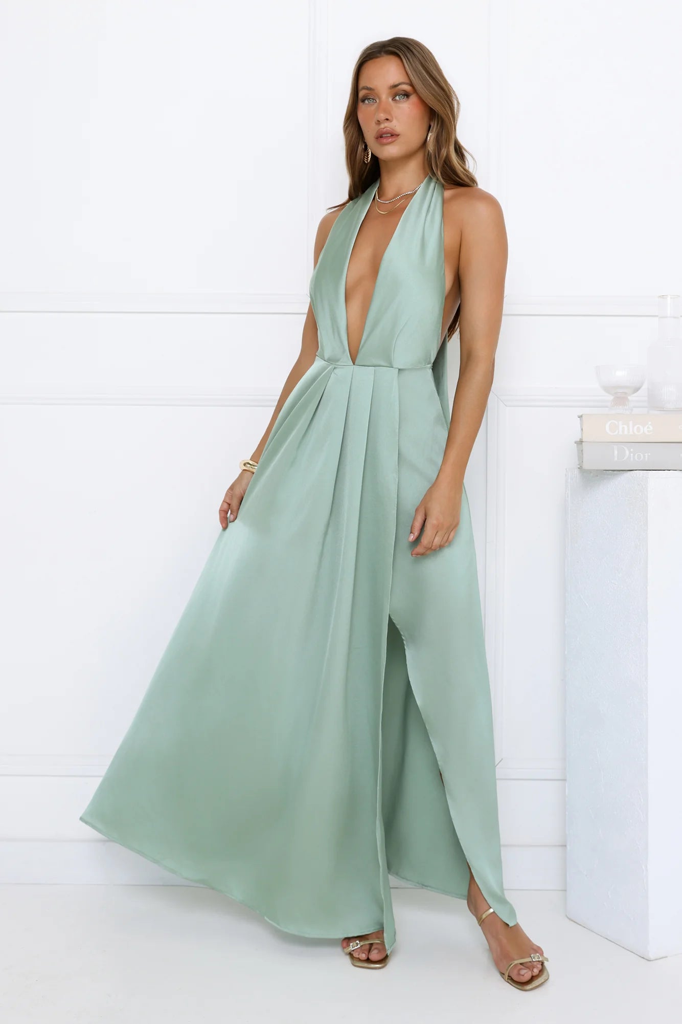 Exciting Event Satin Maxi Dress Sage