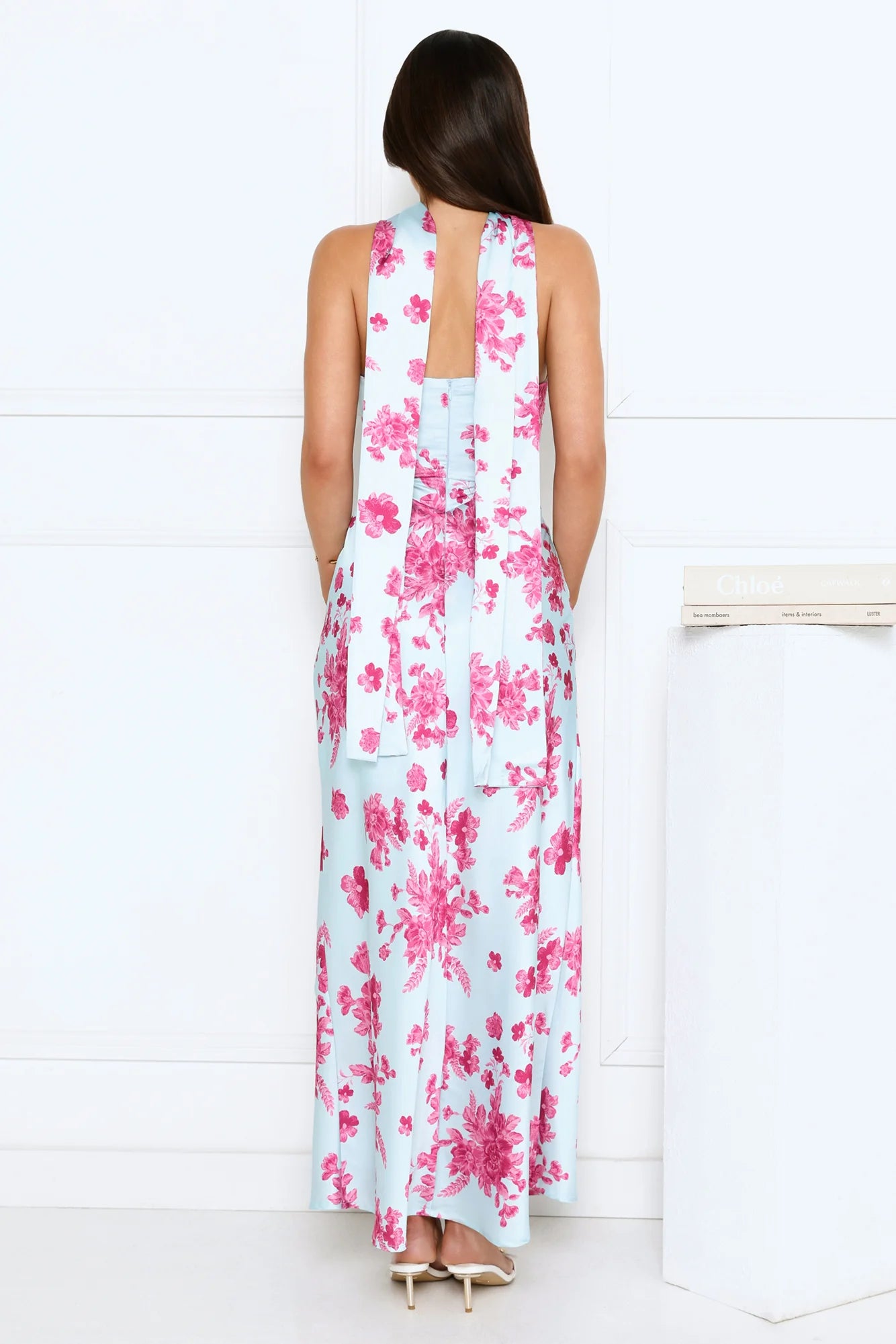 Bloom Pop Satin Strapless Maxi Dress Blue