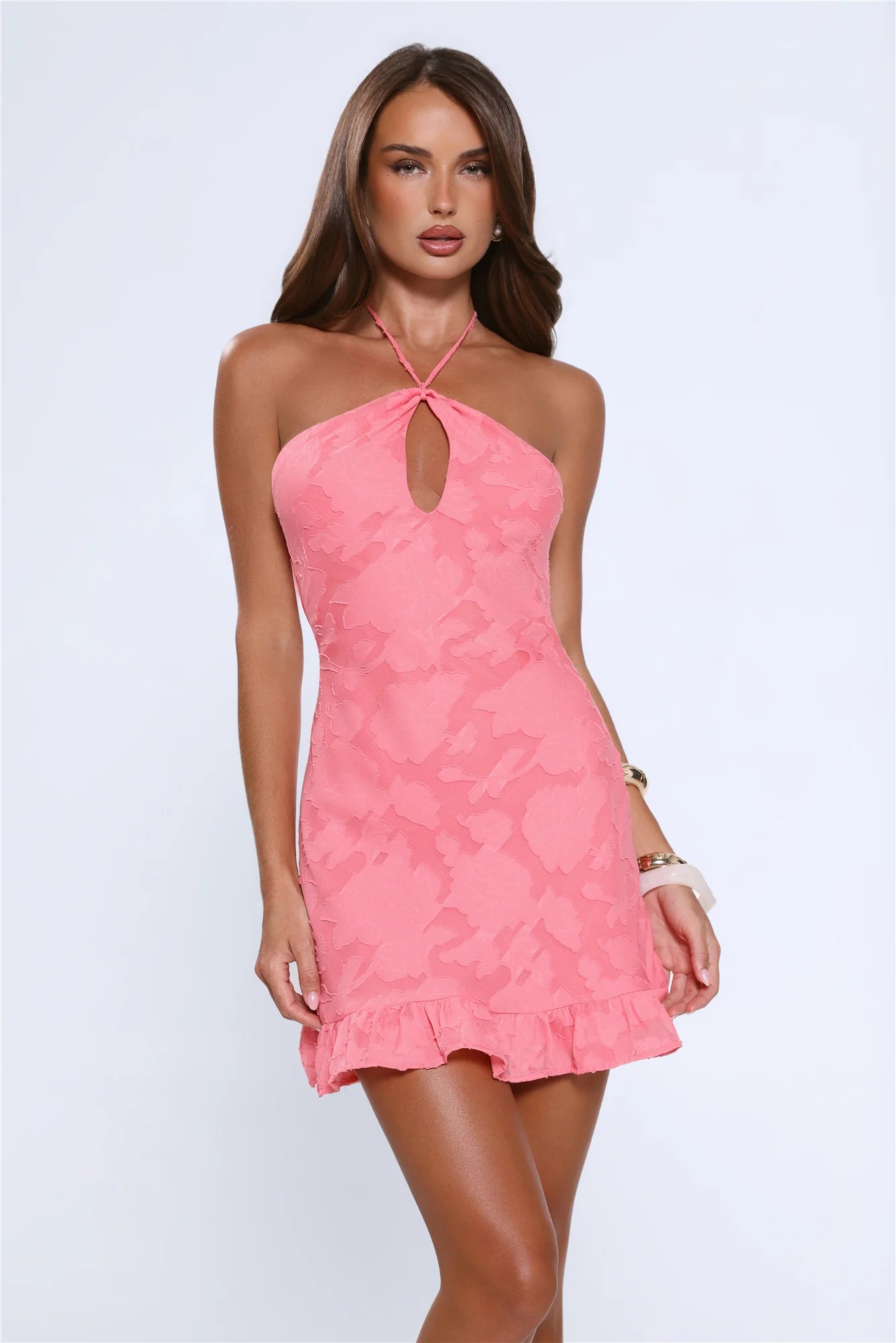 Crown On Halter Mini Dress Pink
