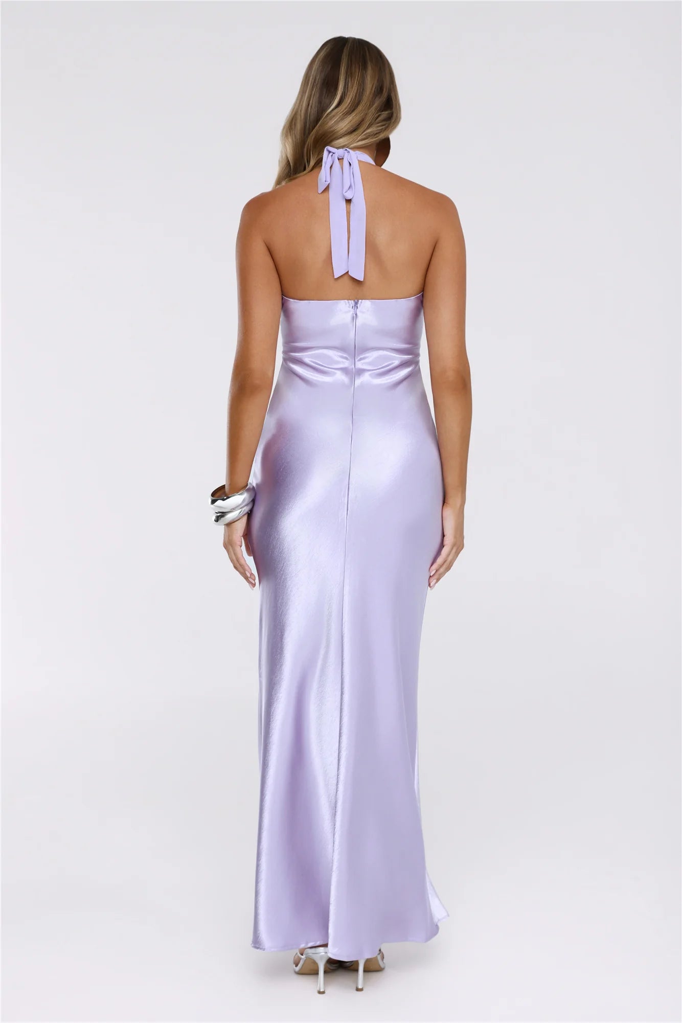 Luxe Satin Halter Neck Maxi Dress Lilac