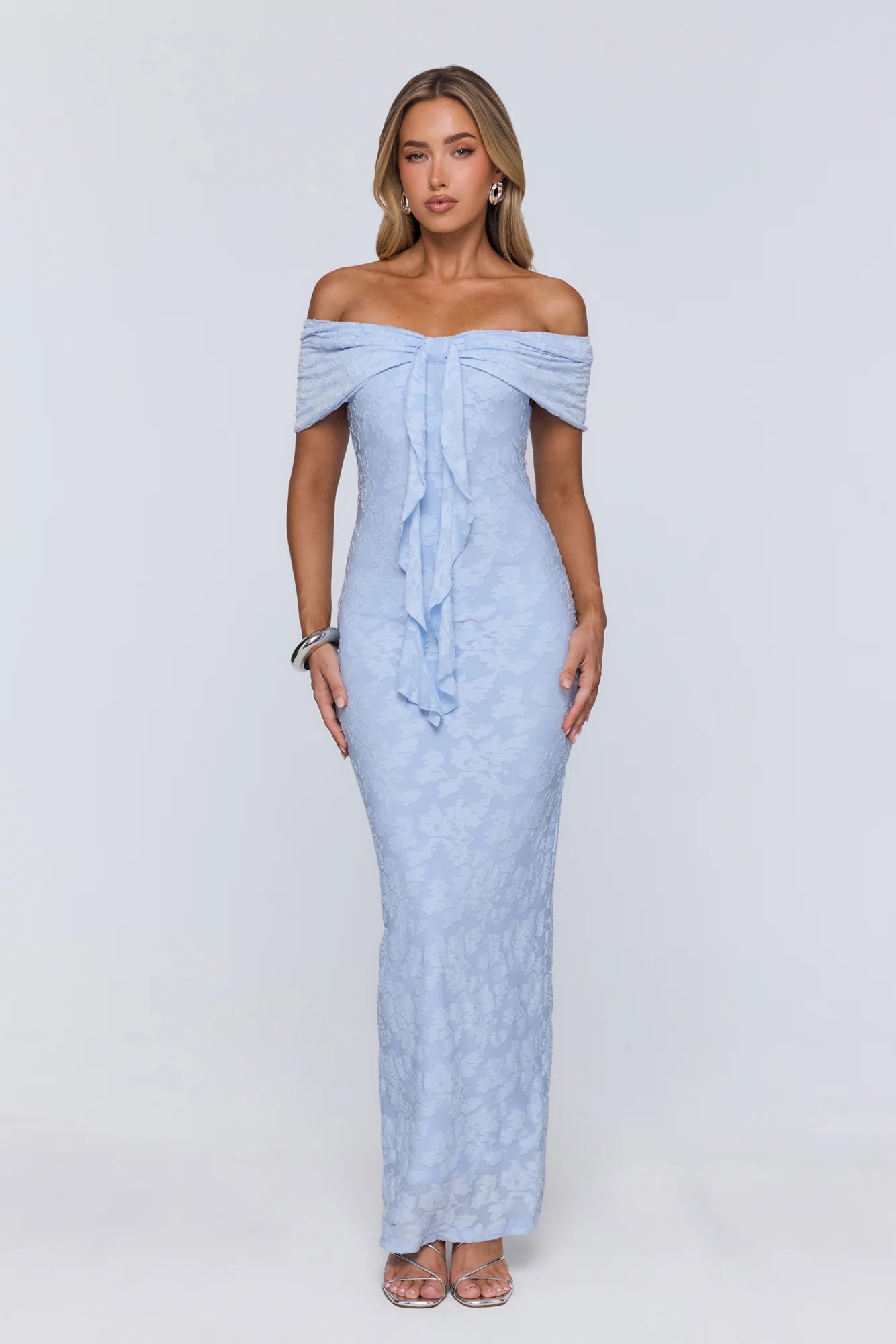 Sunshine Pop Off Shoulder Maxi Dress Blue