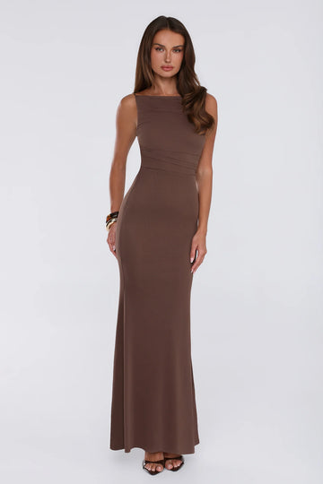 Golden Hourglass Mesh Maxi Dress Brown