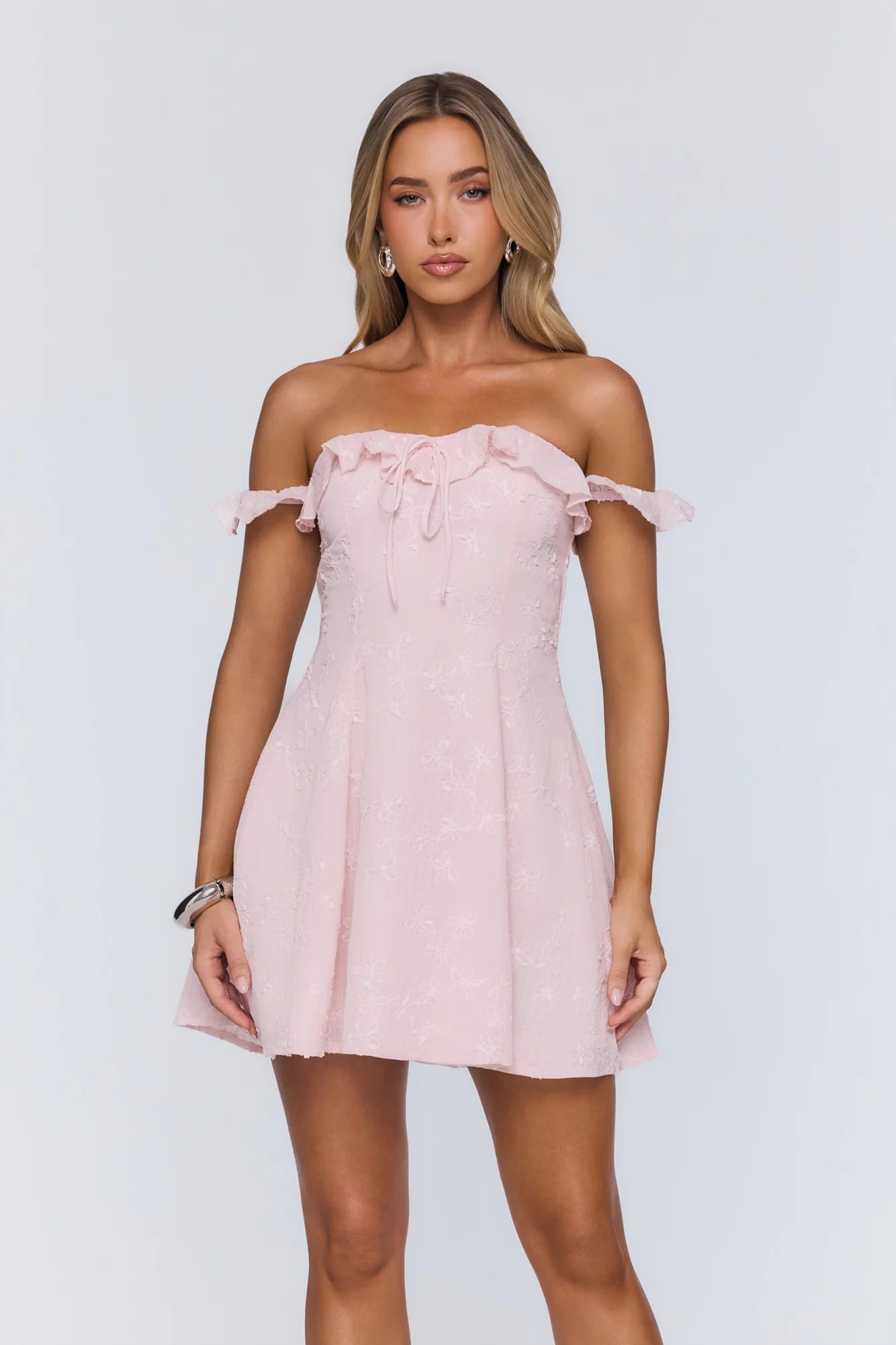 Lasting Impressions Off Shoulder Mini Dress Pink