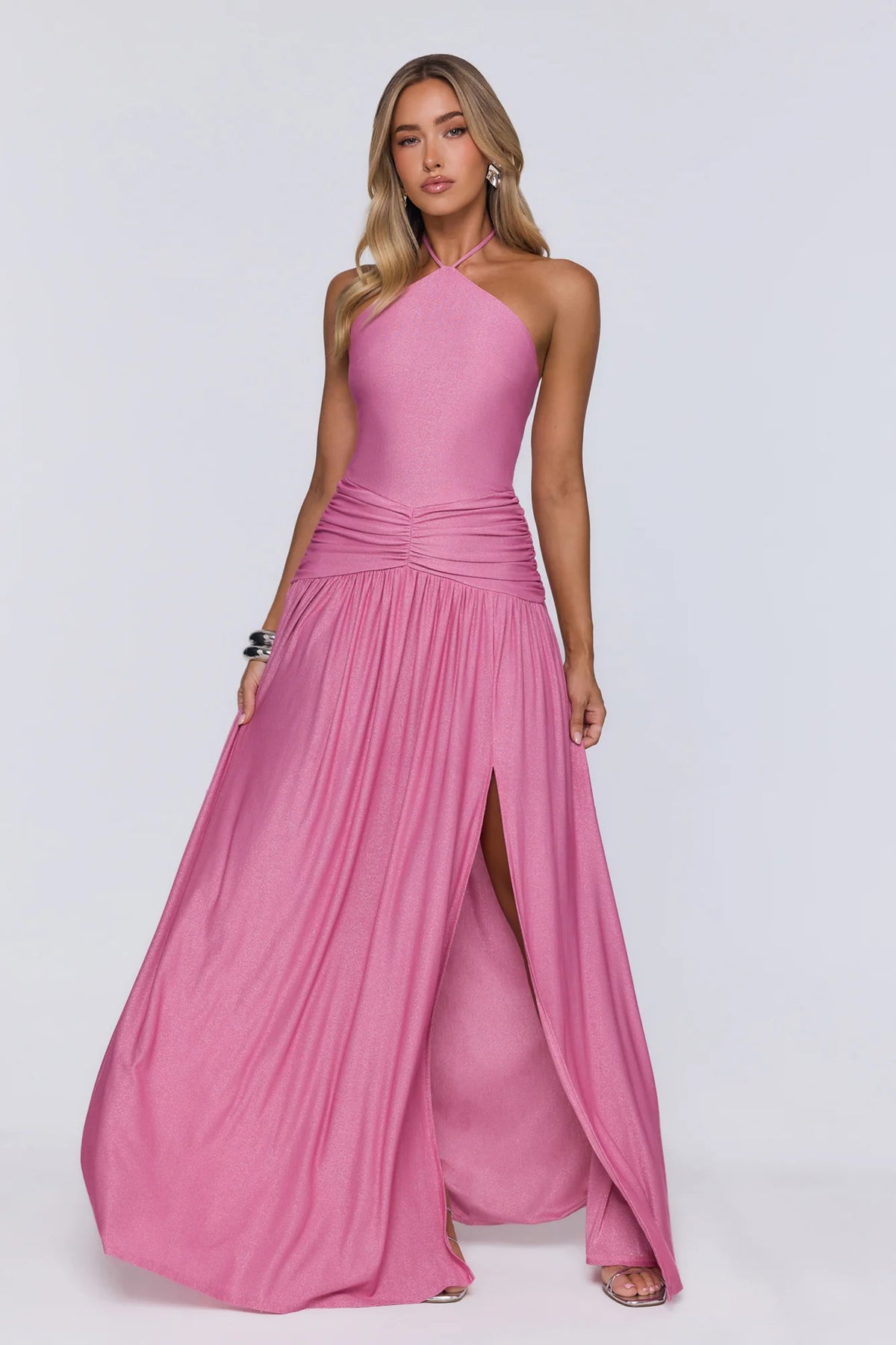 Spark Of Sophistication Halter Maxi Dress Pink