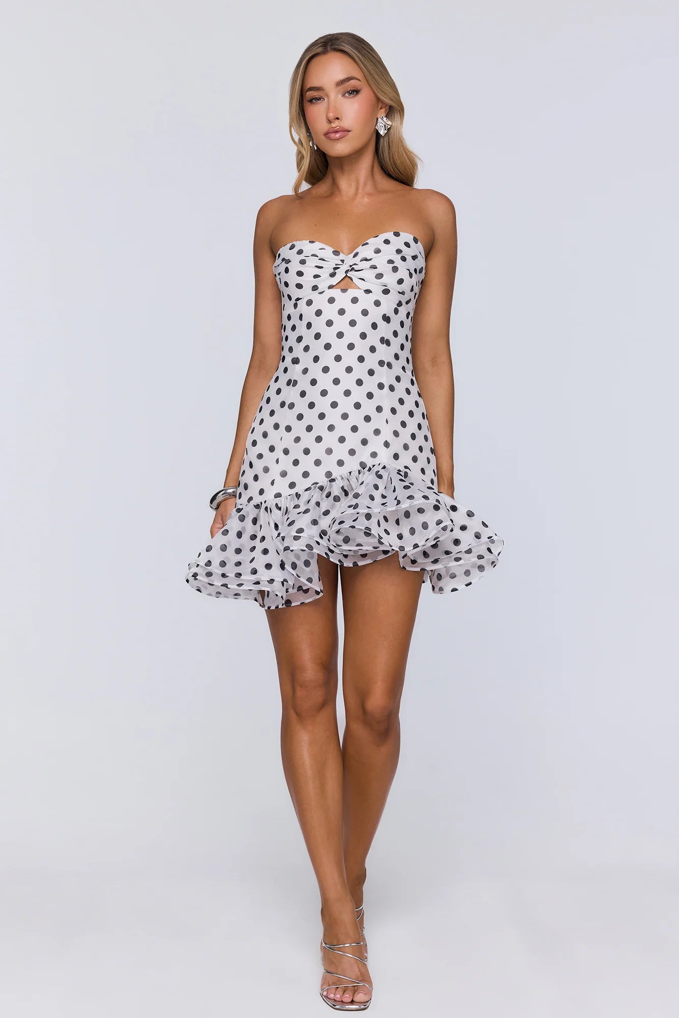 Trends In Focus Strapless Polka Dot Mini Dress White