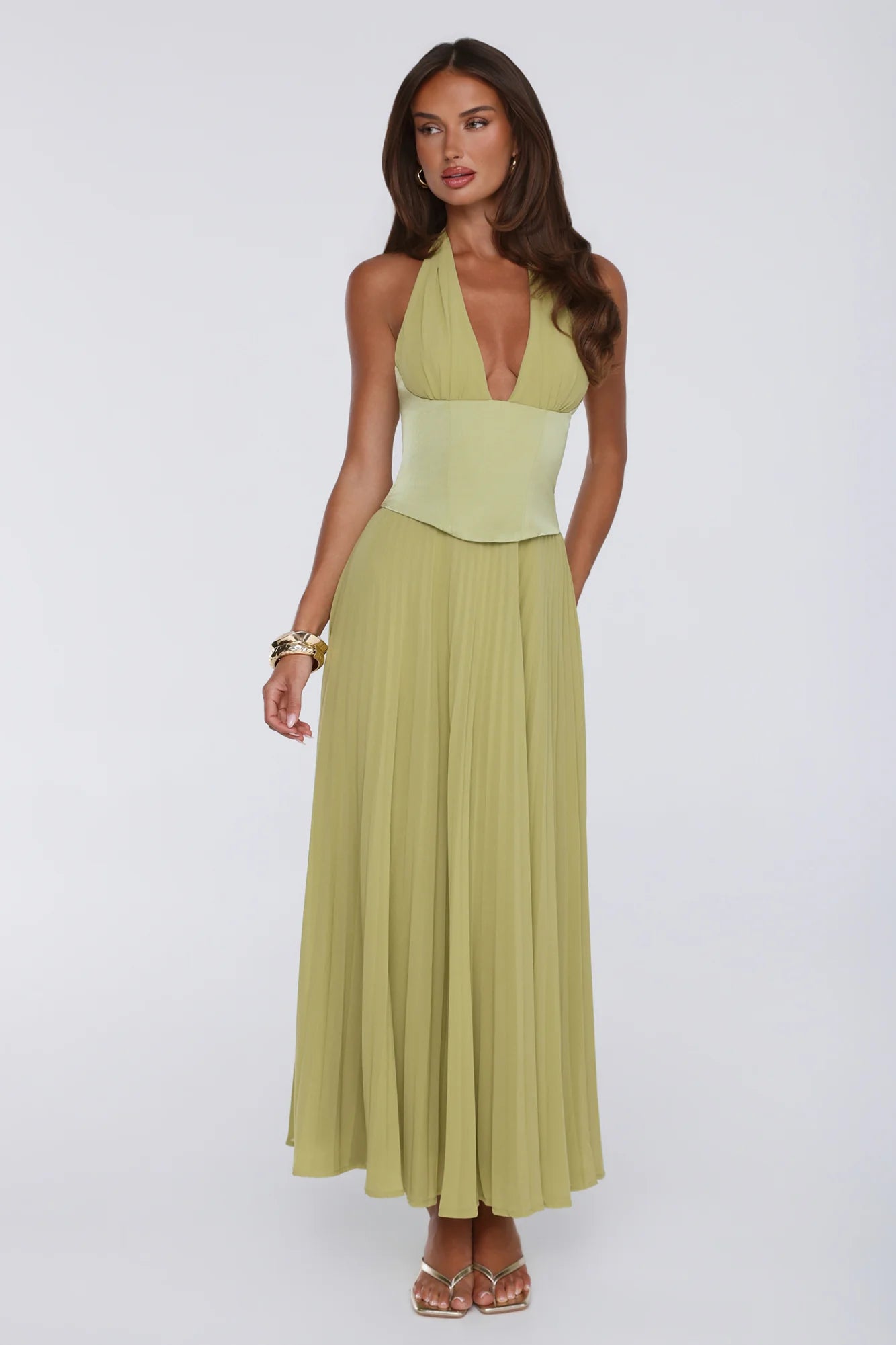The Secret Waltz Halter Maxi Dress Lime
