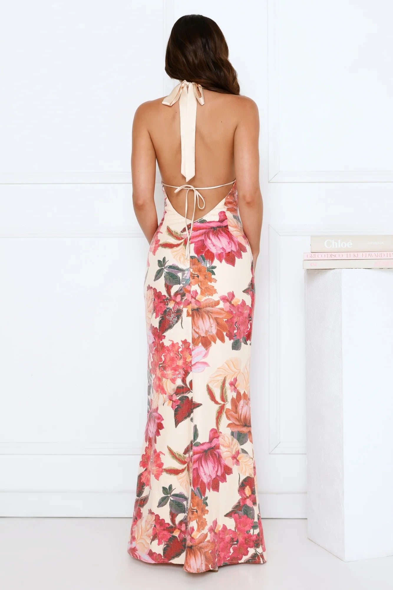 Rustic Radiance Sequin Halter Maxi Dress Floral