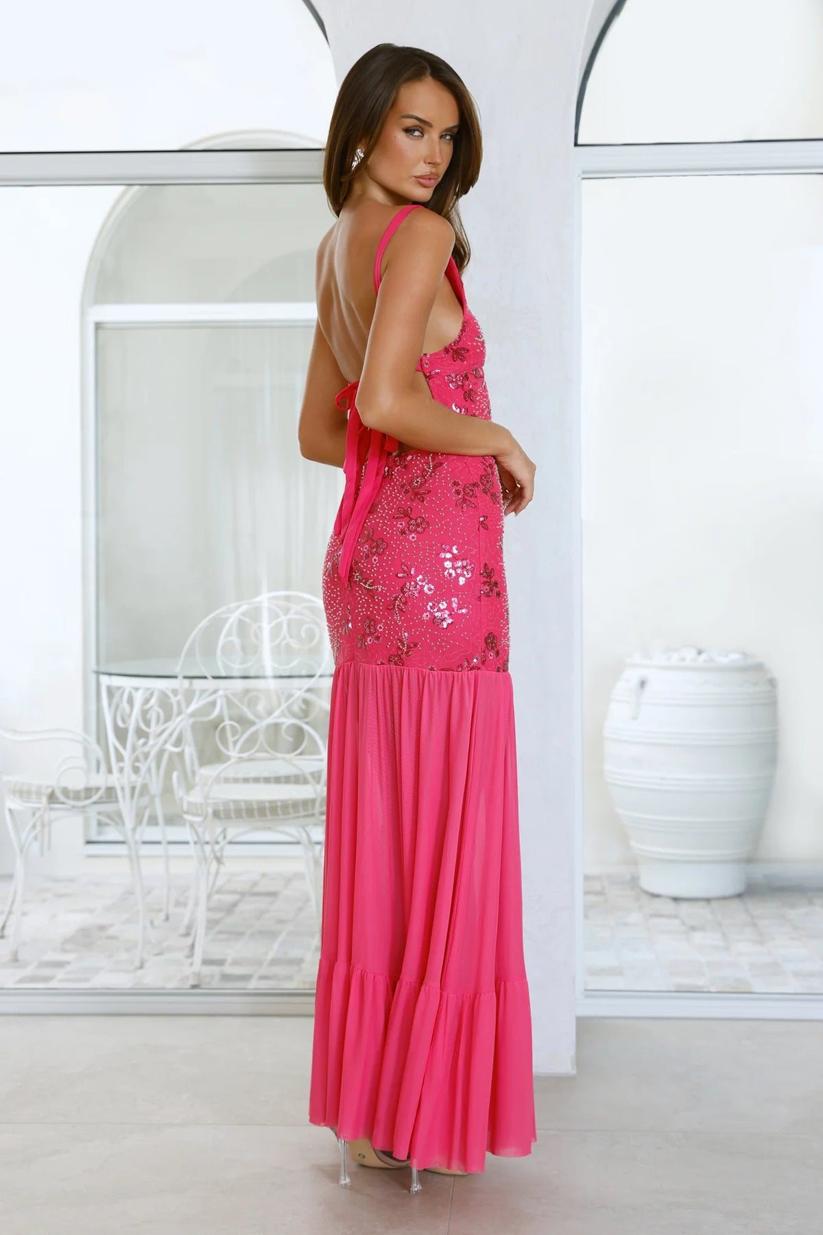 Champagne Secrets Embellished Maxi Dress Pink