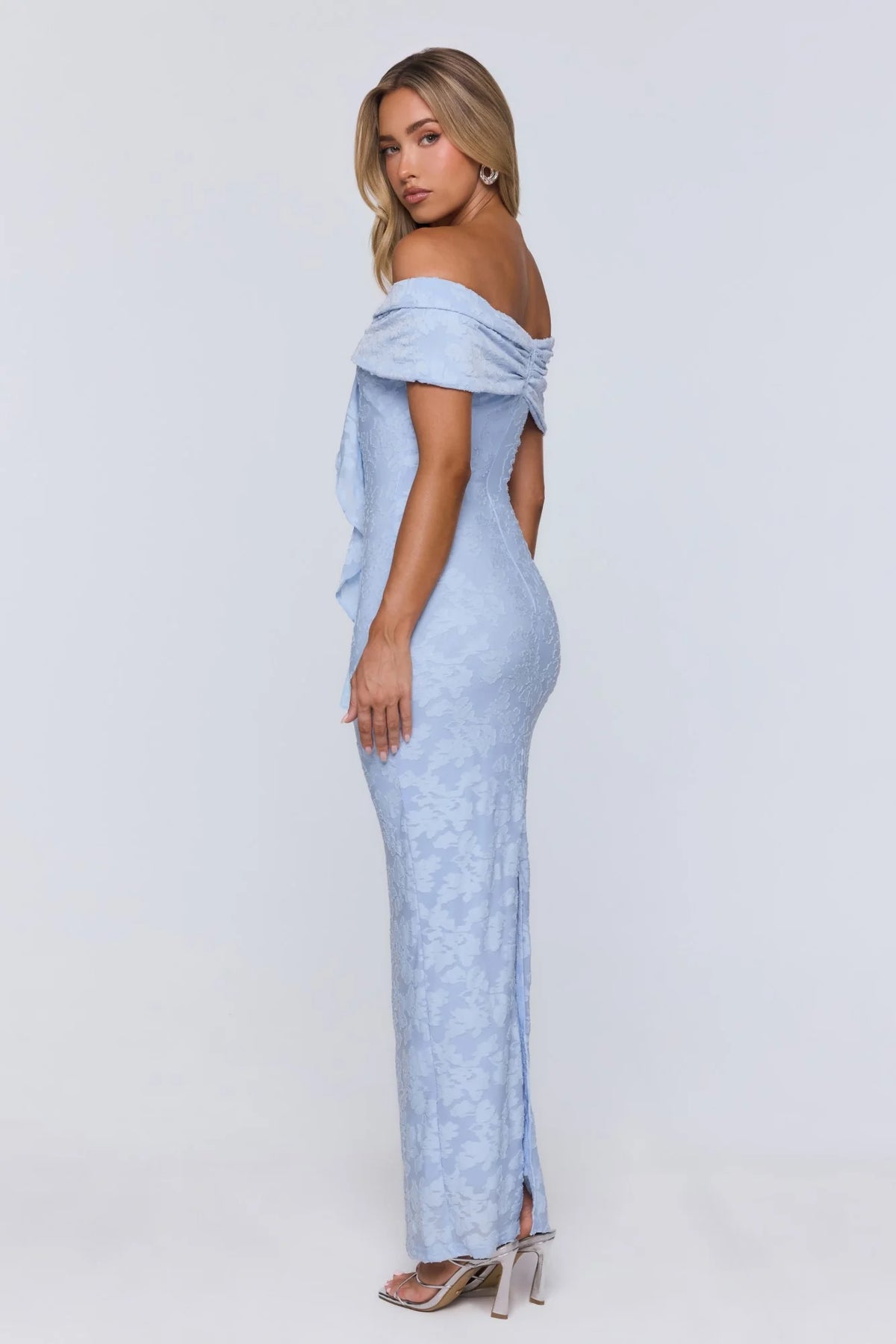 Sunshine Pop Off Shoulder Maxi Dress Blue