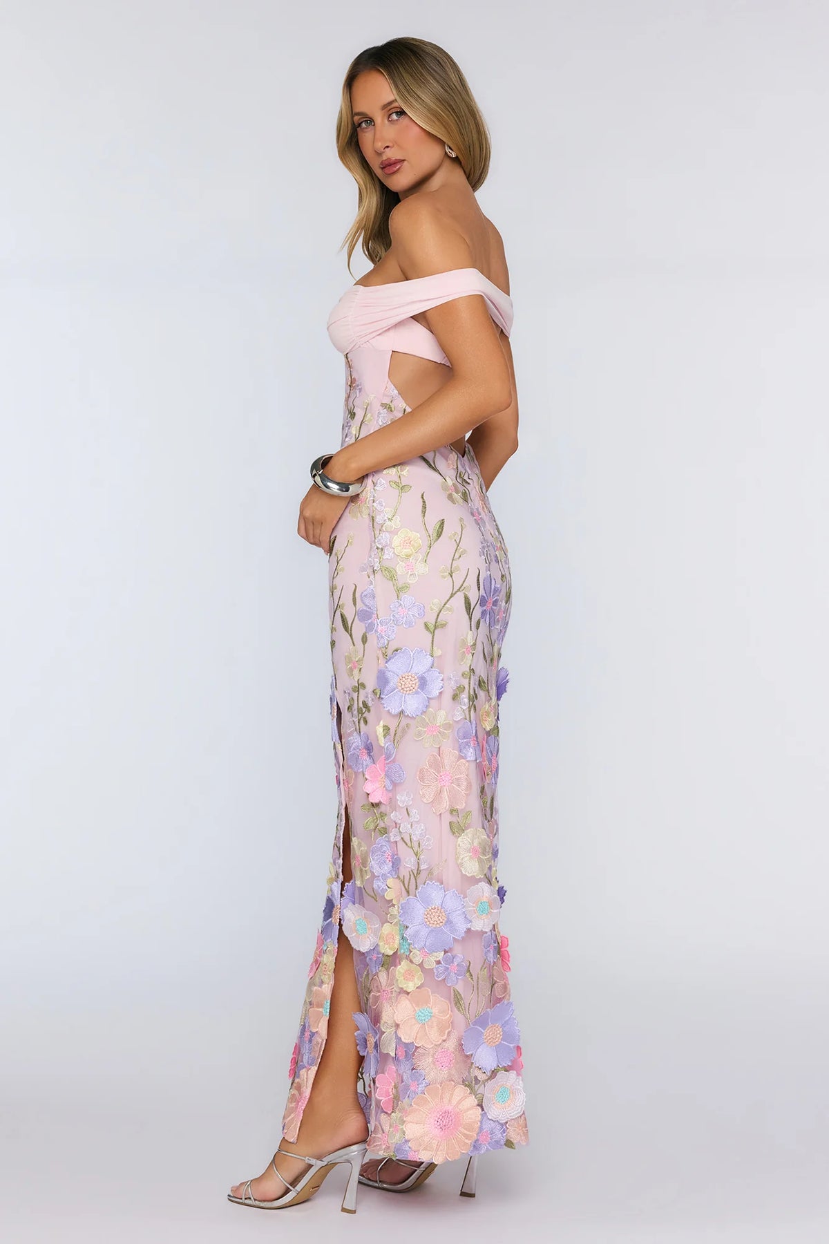 Floating In Style Off Shoulder Maxi Dress Floral