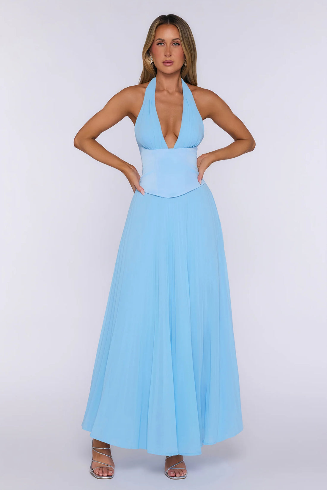 The Pretty Waltz Halter Maxi Dress Light Blue