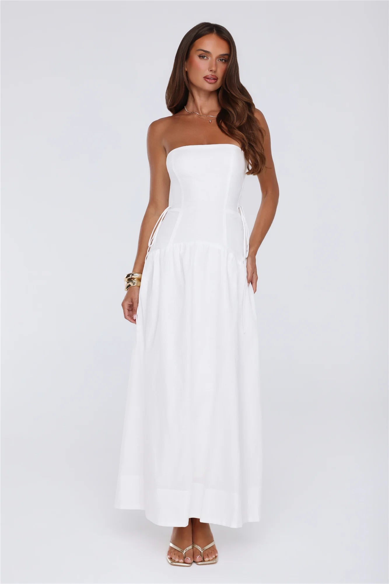 Just Feels Right Linen Blend Strapless Maxi Dress White