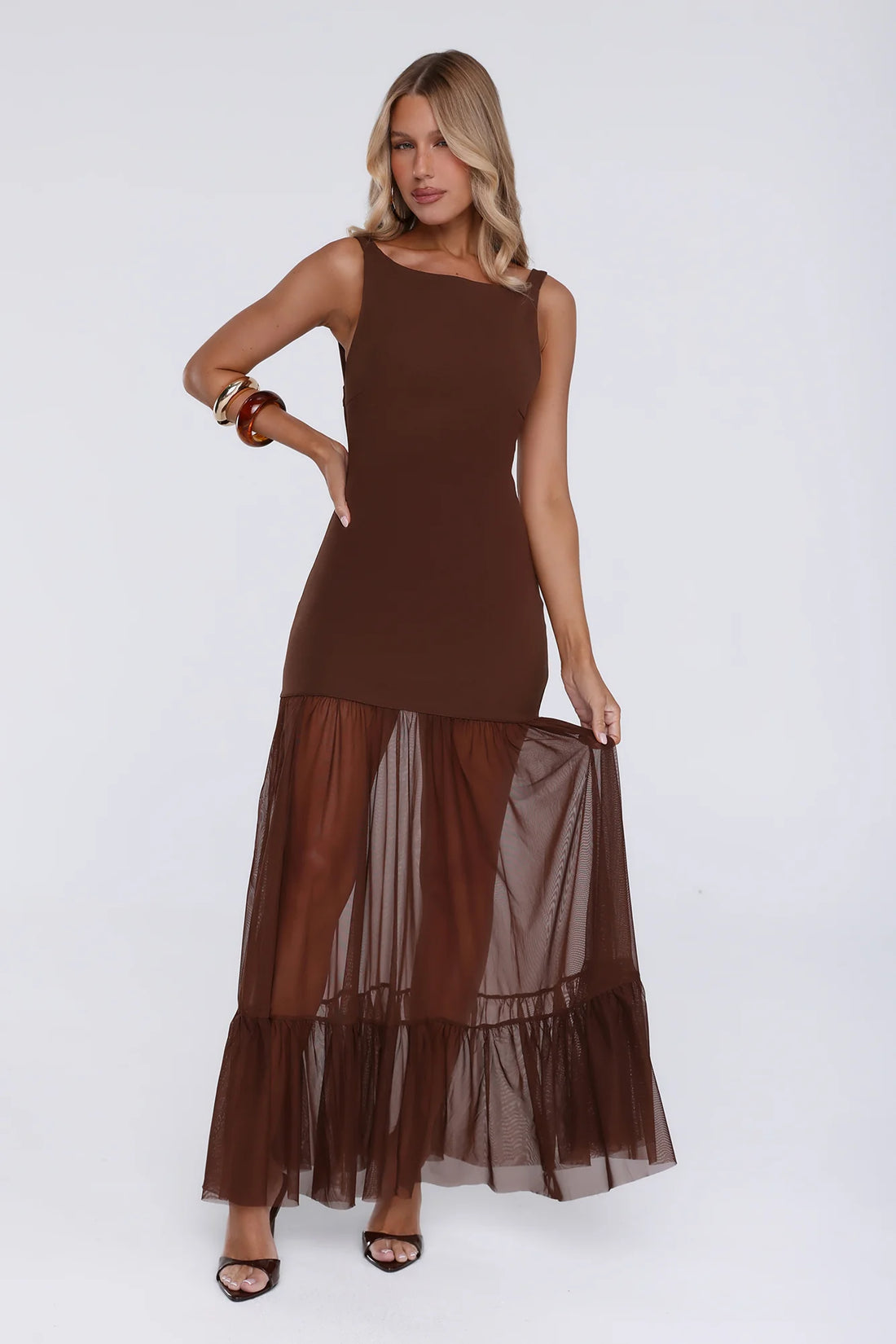 Sweet Gleam Maxi Dress Brown