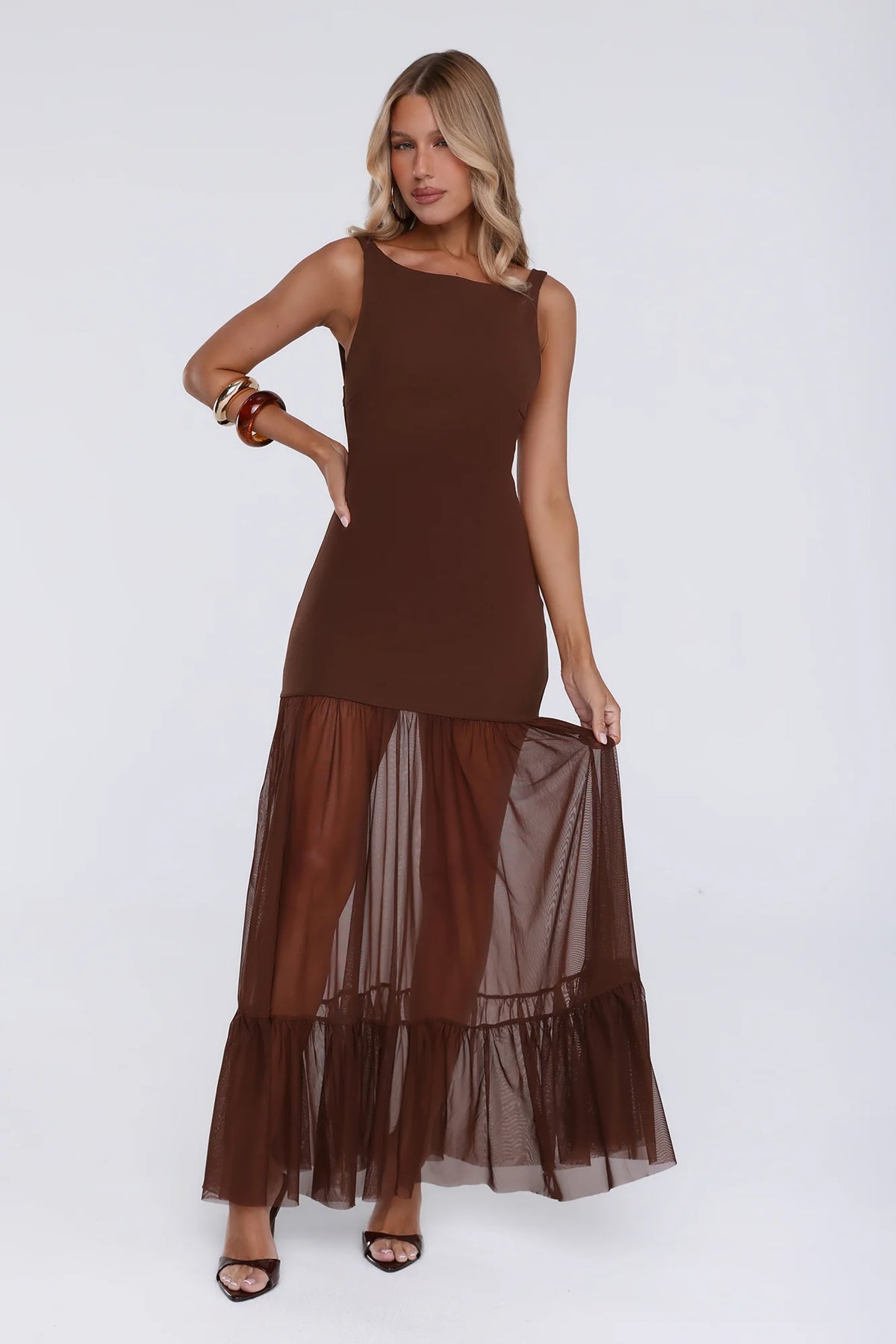 Sweet Gleam Maxi Dress Brown