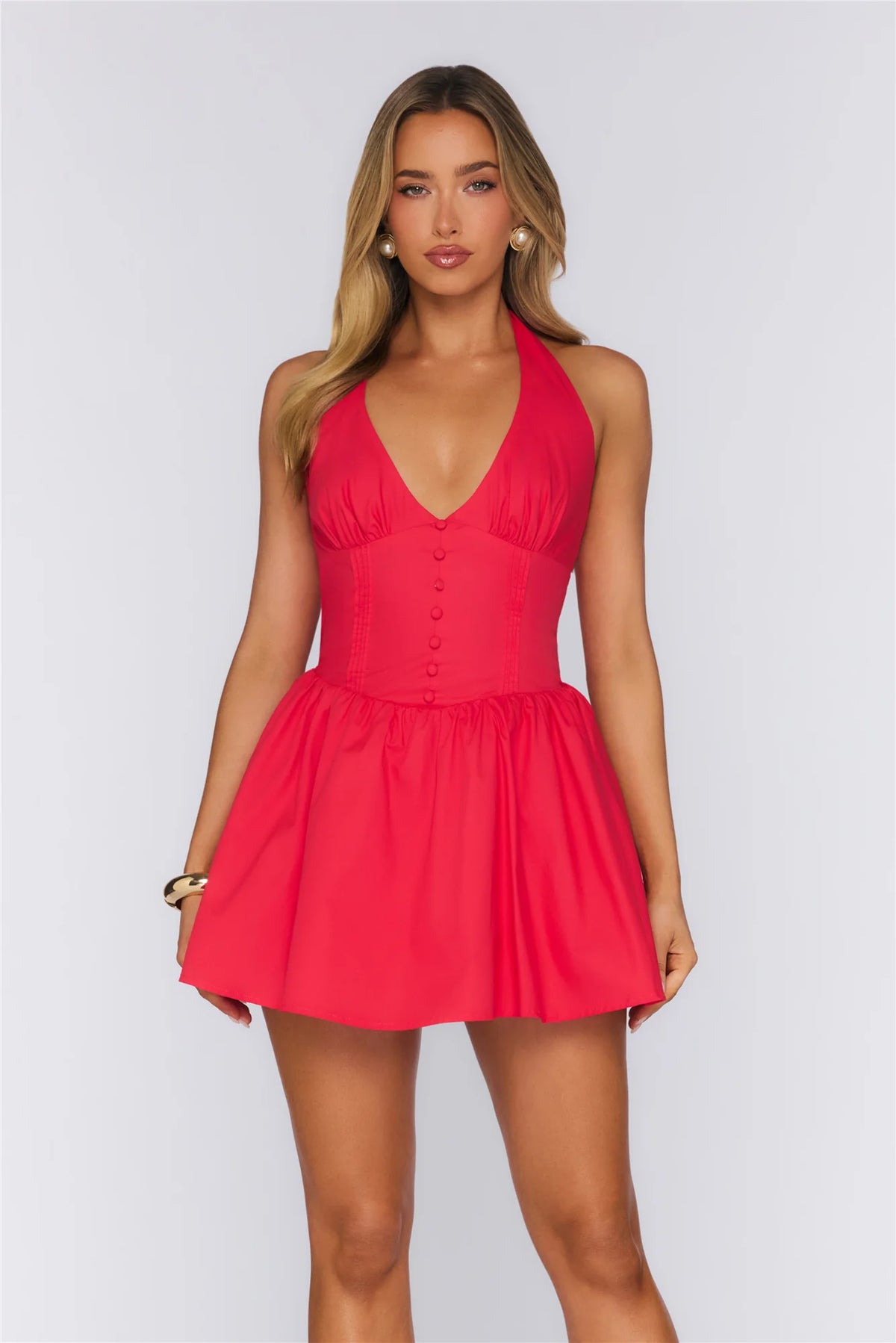 Vanilla Delight Halter Mini Dress Red