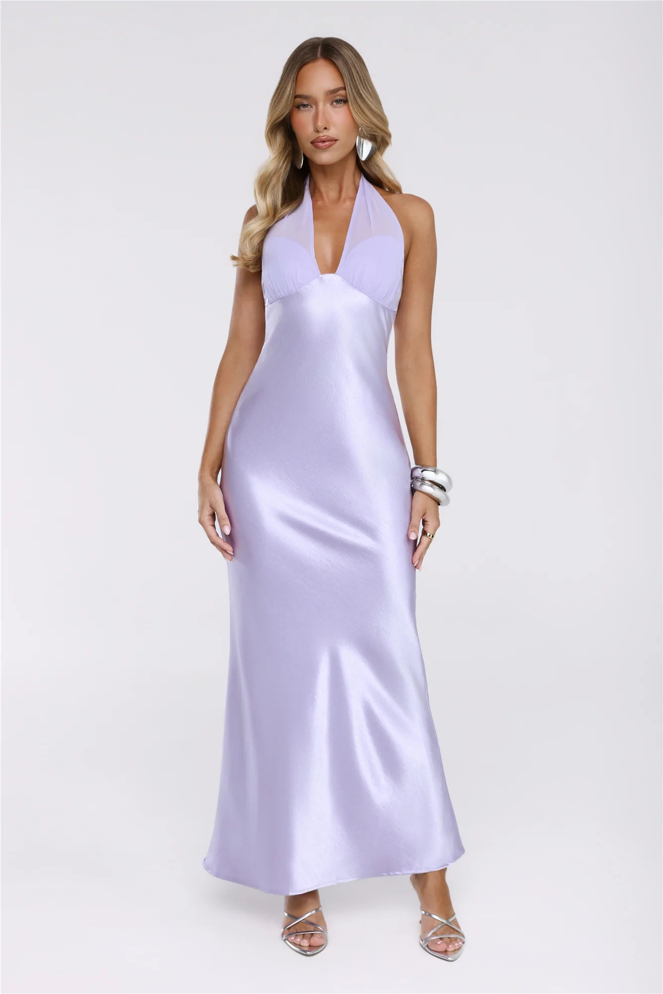 Luxe Satin Halter Neck Maxi Dress Lilac