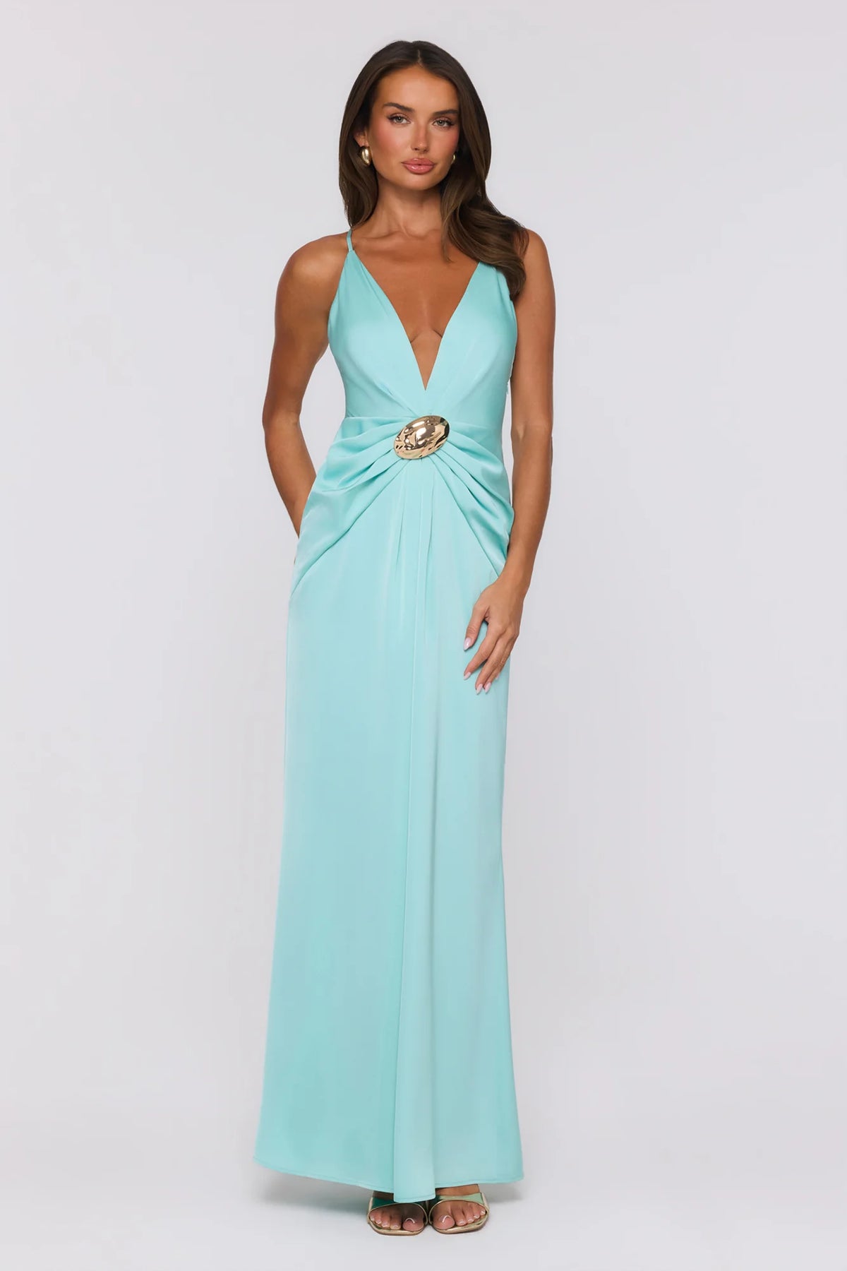Ocean Haze Satin Maxi Dress Aqua