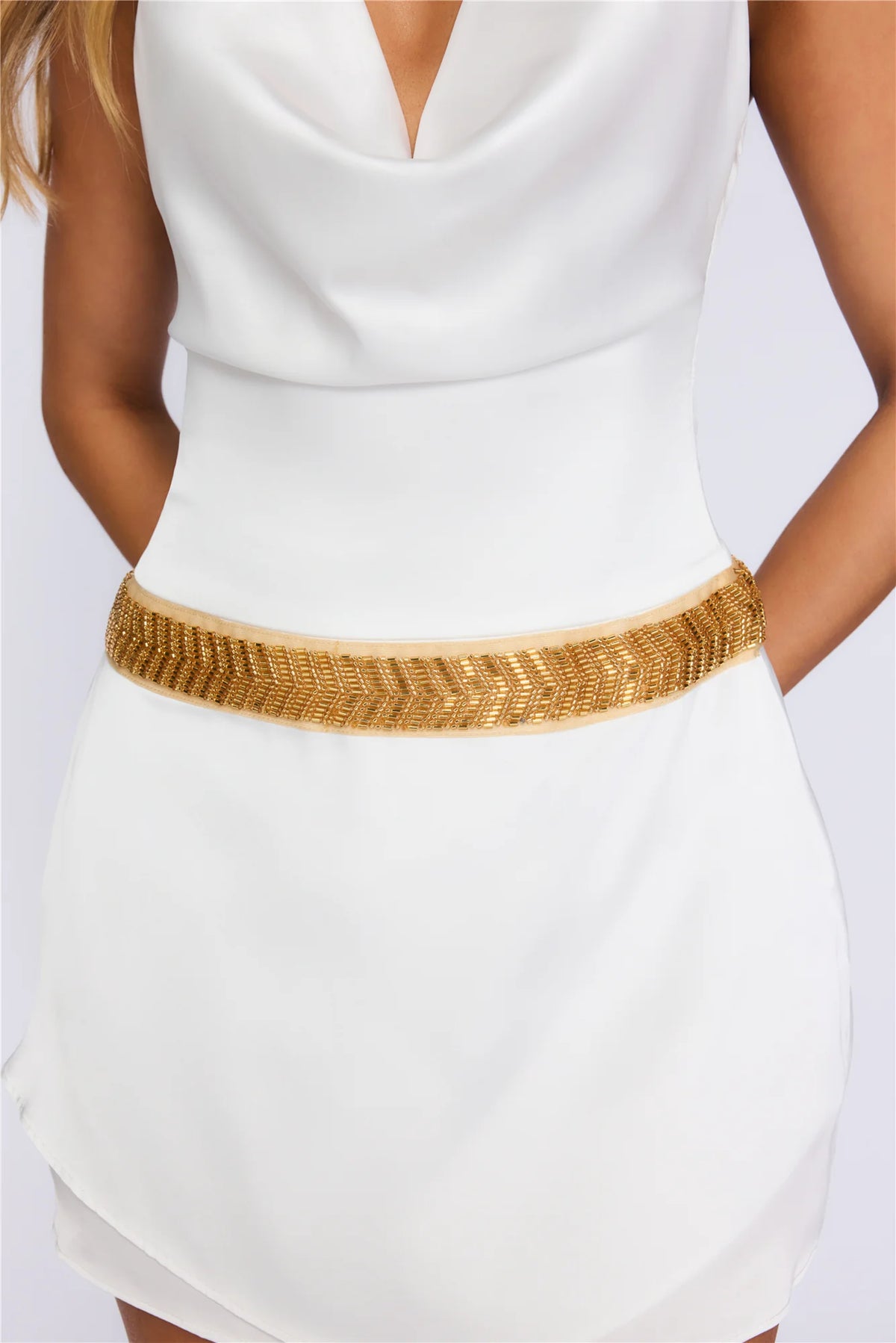 Shimmer Into the Night Halter Mini Dress White