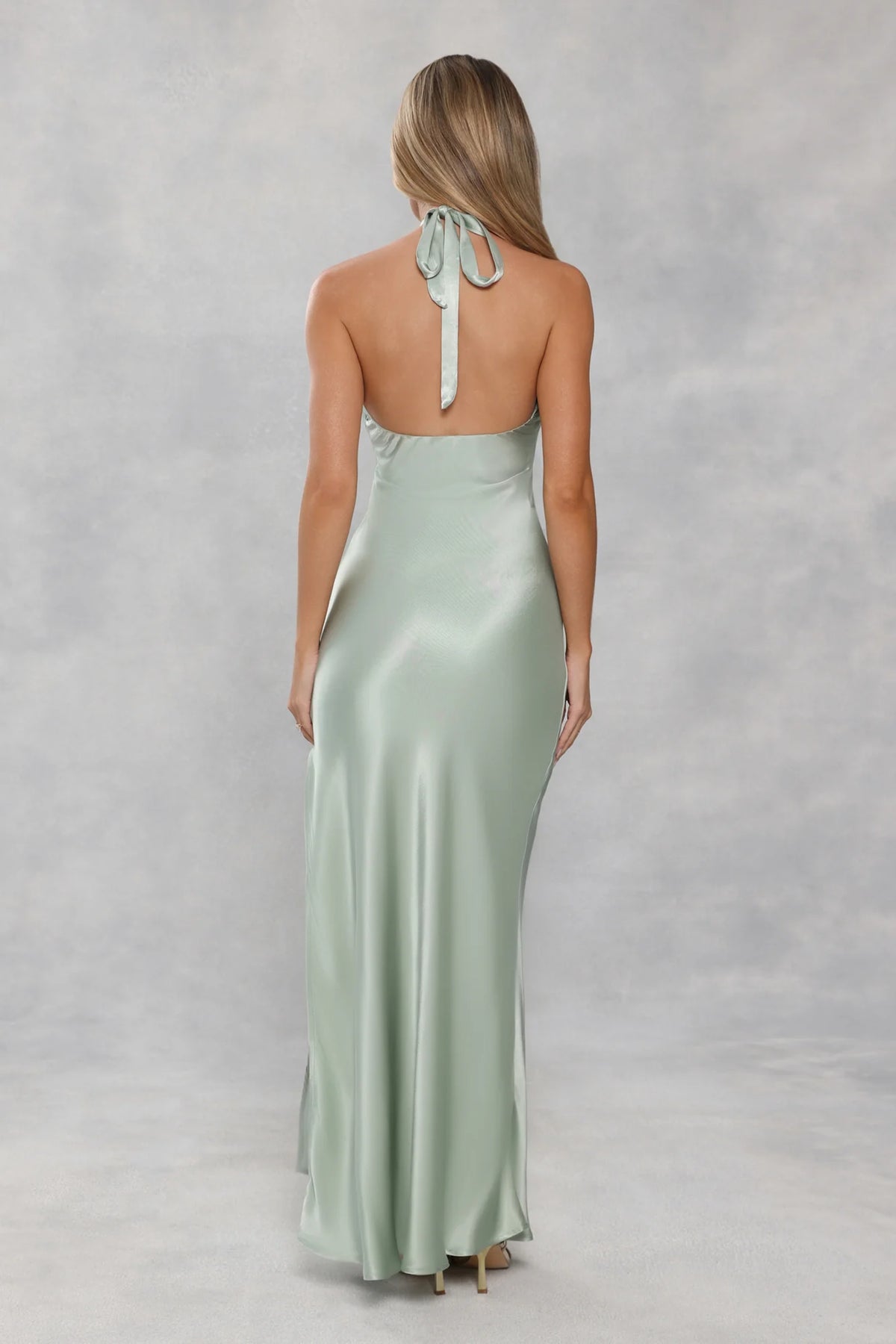 The Delilah Satin Halter Maxi Dress Sage Green