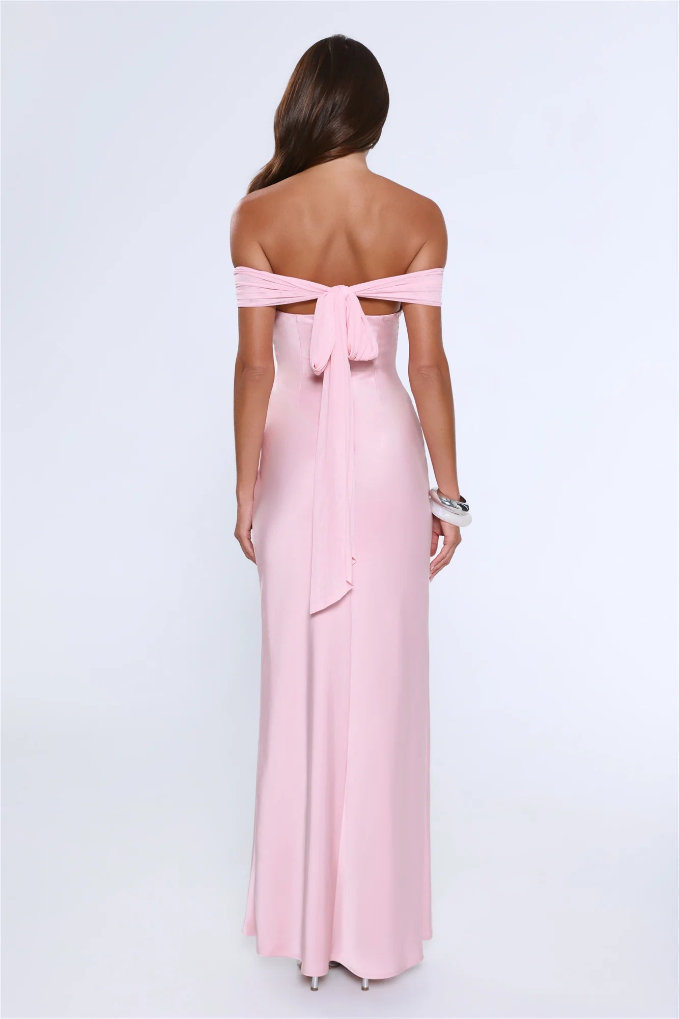 The Sophisticate Off Shoulder Maxi Dress Pink