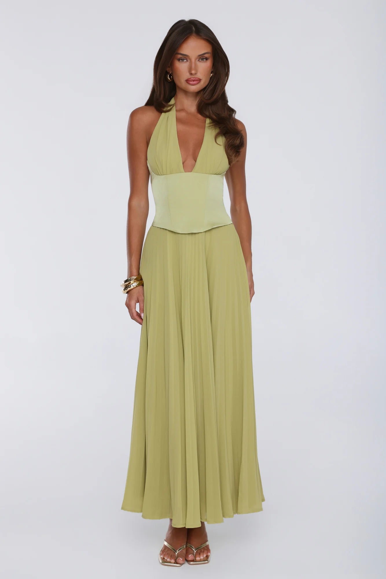 The Secret Waltz Halter Maxi Dress Lime